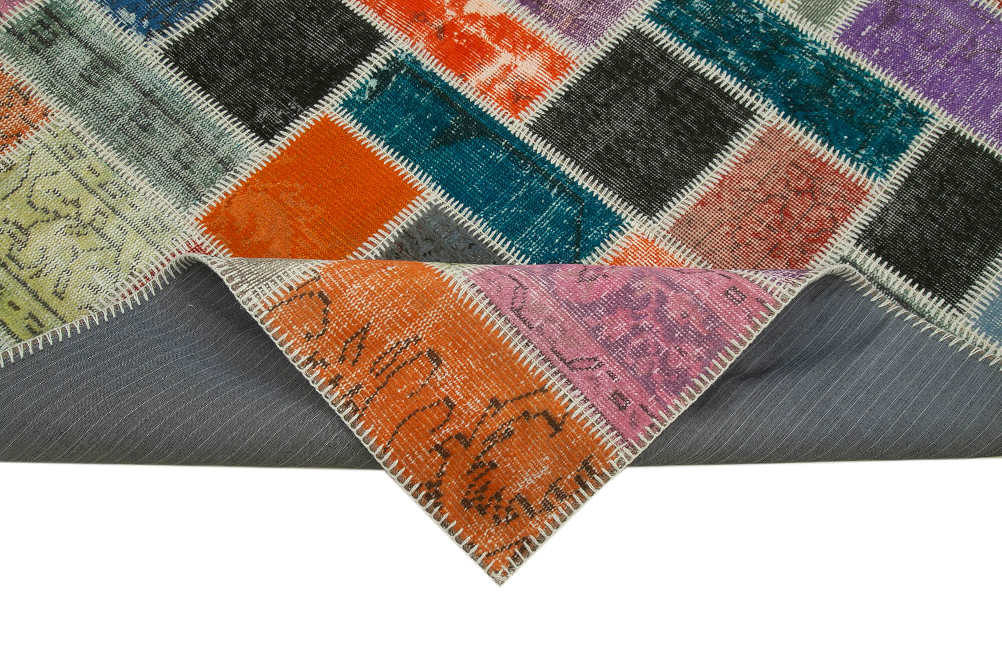 Handmade Patchwork Rug - Kirk Yama Grey Vintage Area Rug 5'5'' x 8'4'' Cotton Wool