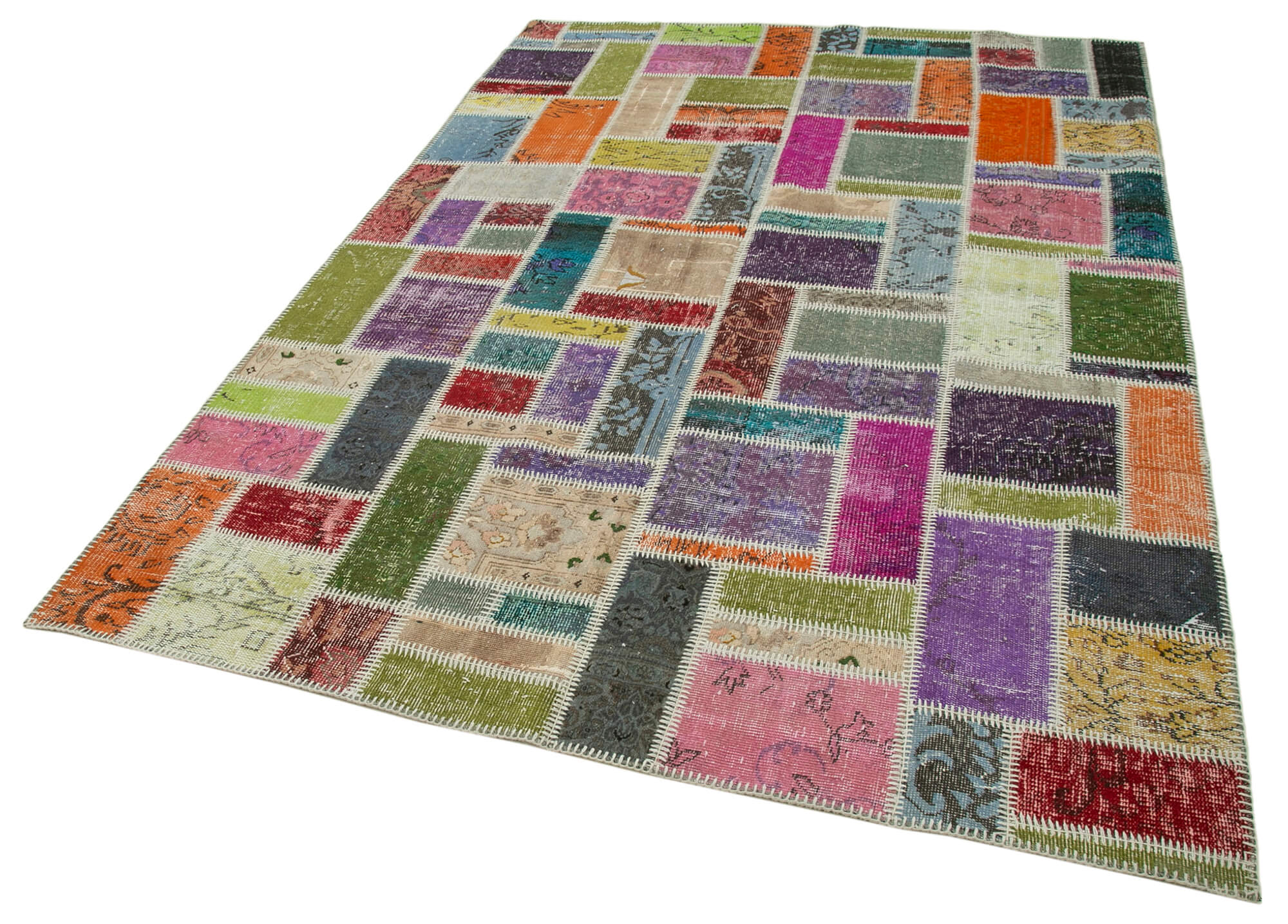 Handmade Wool Area Rug – Kirk Yama Grey Patchwork Cotton Wool Rug 5'9''x8'4''