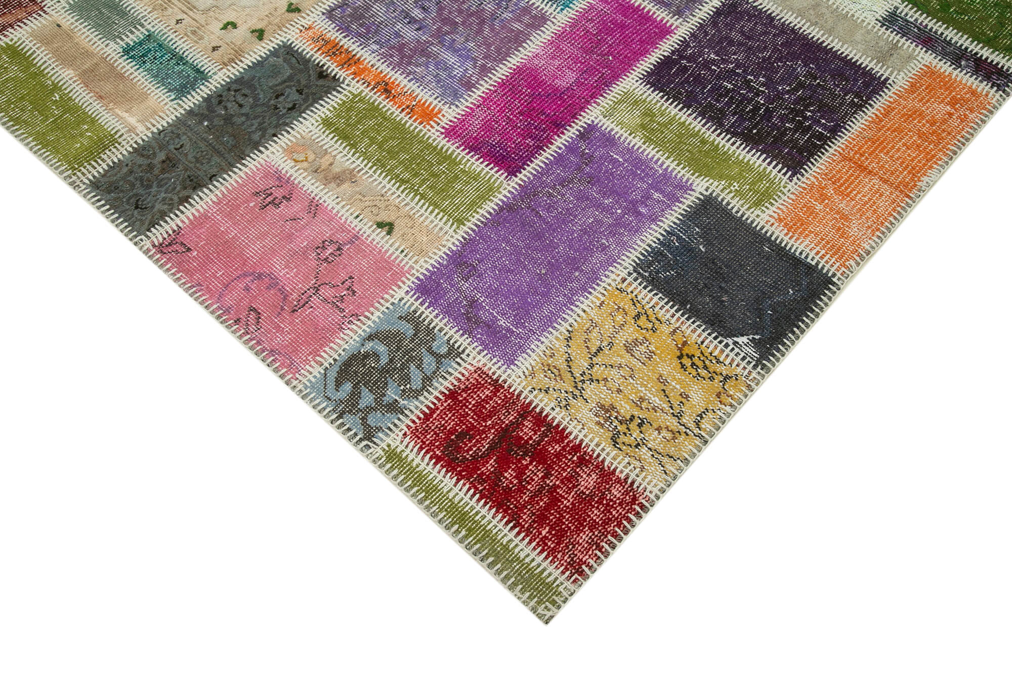 Handmade Wool Area Rug – Kirk Yama Grey Patchwork Cotton Wool Rug 5'9''x8'4''