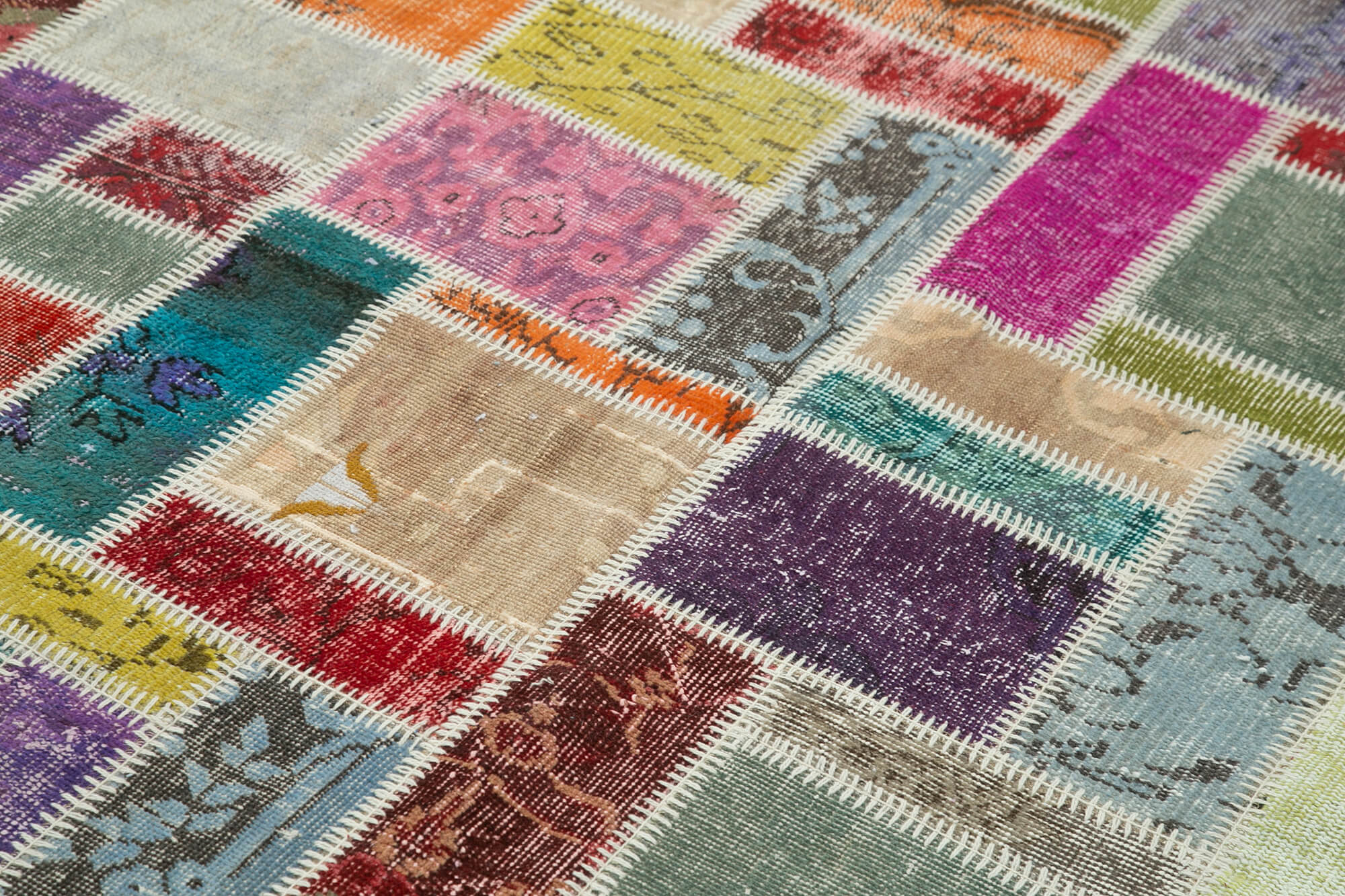 Handmade Wool Area Rug – Kirk Yama Grey Patchwork Cotton Wool Rug 5'9''x8'4''
