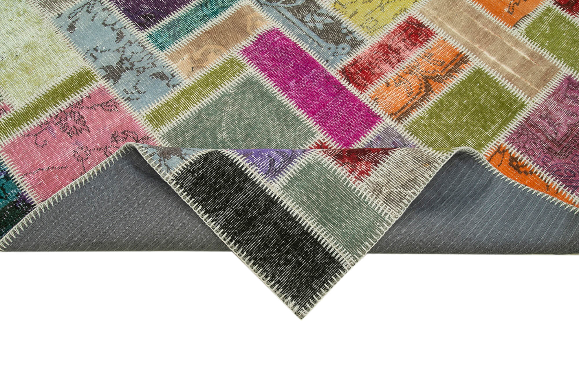 Handmade Wool Area Rug – Kirk Yama Grey Patchwork Cotton Wool Rug 5'9''x8'4''