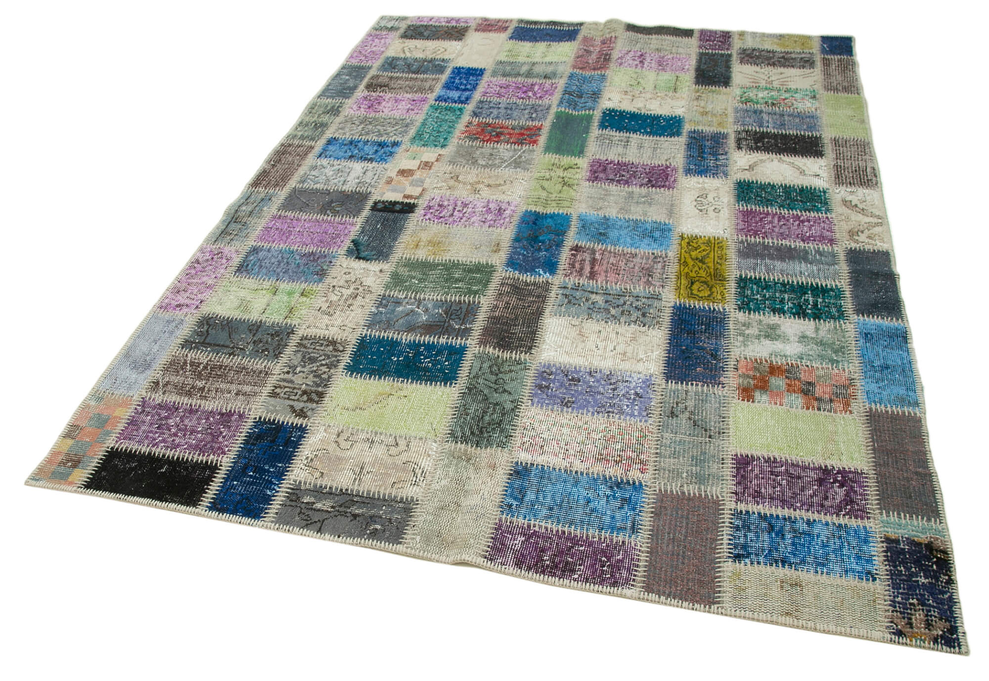 Handmade Wool Area Rug - Grey Patchwork Cotton Wool Rug 5'7'' x 7'9'' | Artisan Crafted Carpet