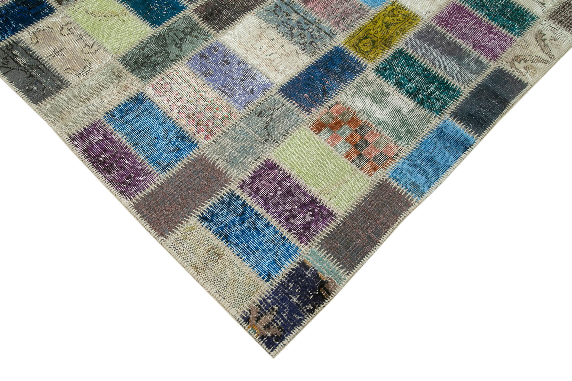 Handmade Wool Area Rug - Grey Patchwork Cotton Wool Rug 5'7'' x 7'9'' | Artisan Crafted Carpet