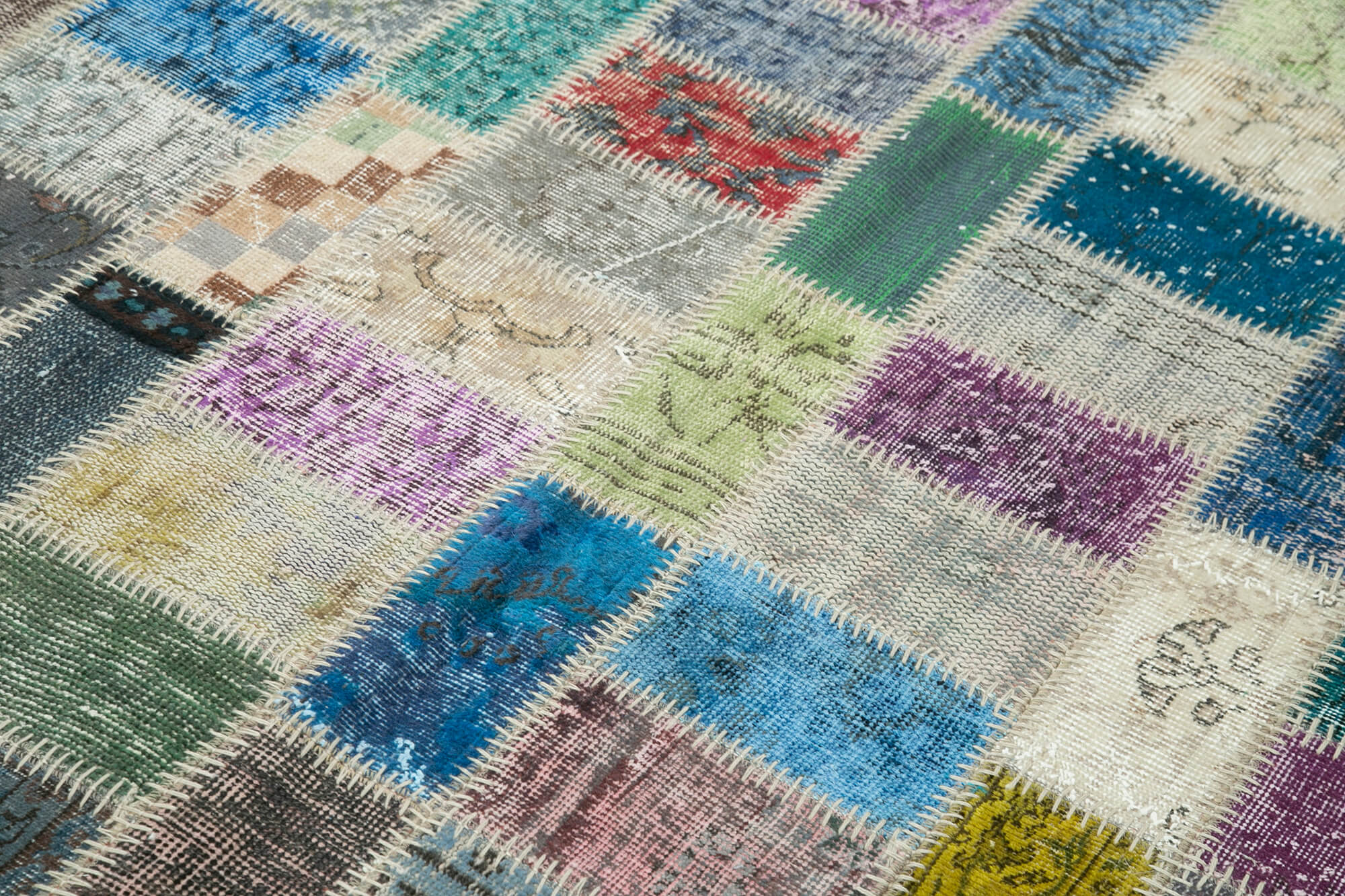 Handmade Wool Area Rug - Grey Patchwork Cotton Wool Rug 5'7'' x 7'9'' | Artisan Crafted Carpet