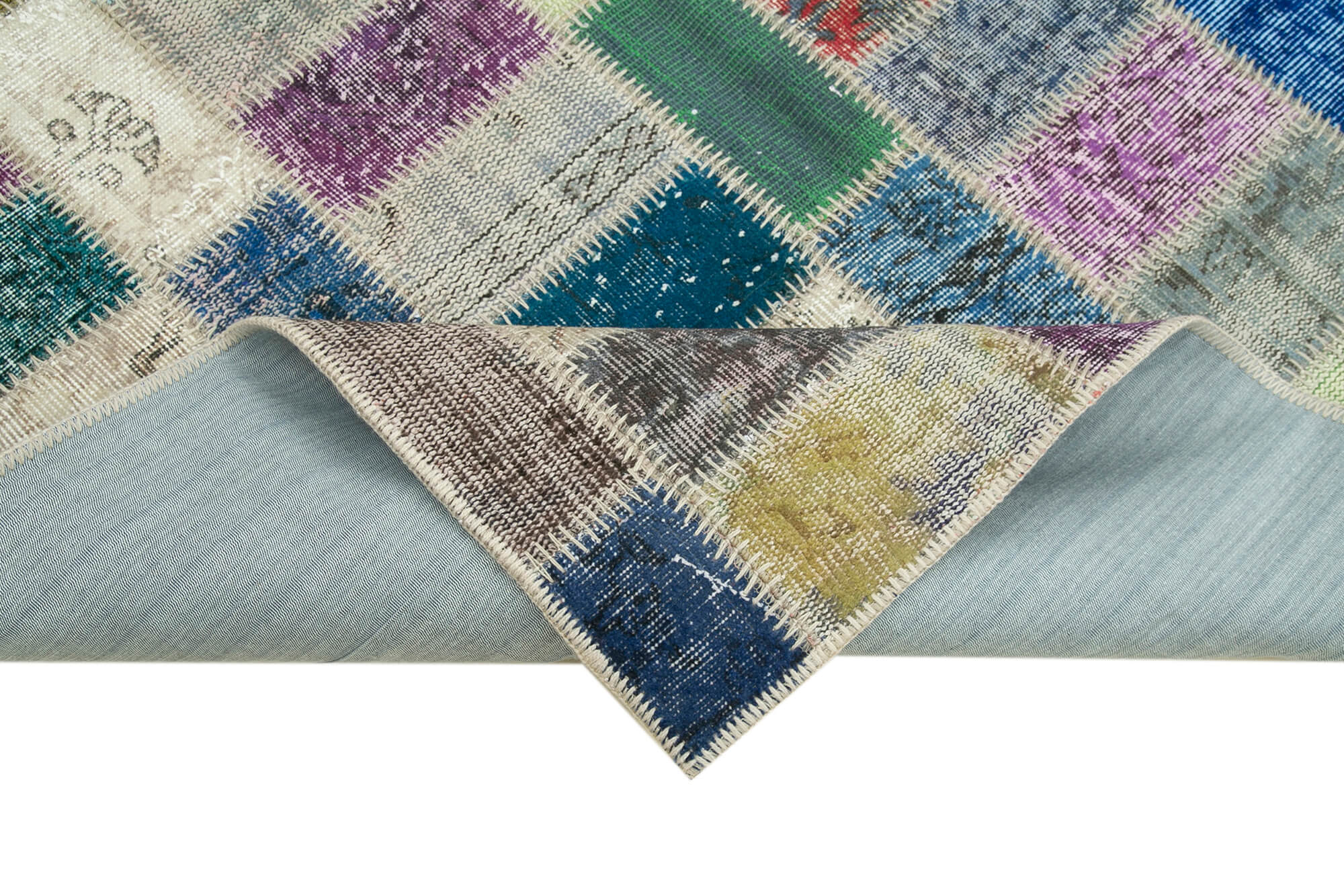 Handmade Wool Area Rug - Grey Patchwork Cotton Wool Rug 5'7'' x 7'9'' | Artisan Crafted Carpet