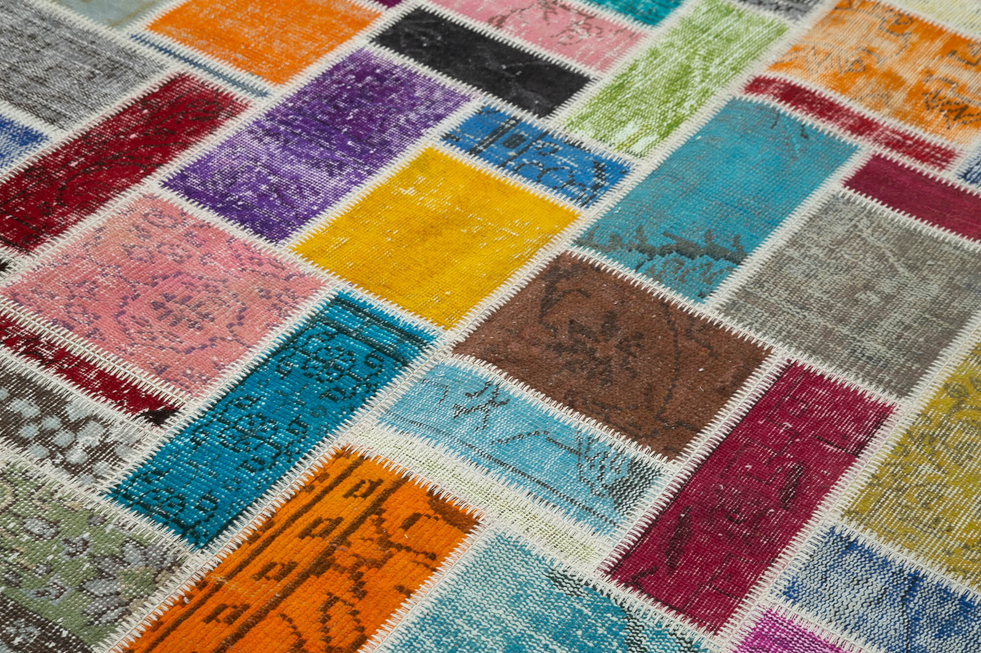 Handmade Area Rug – Grey Patchwork Cotton Wool Rug with Traditional Design 5'9''x7'9''
