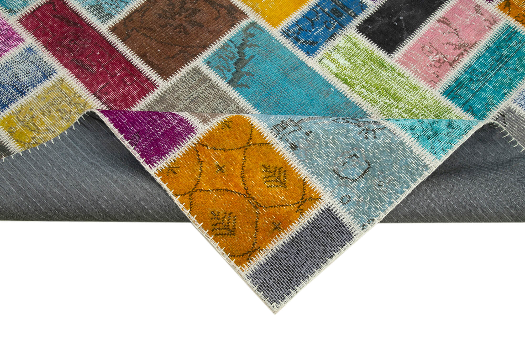 Handmade Area Rug – Grey Patchwork Cotton Wool Rug with Traditional Design 5'9''x7'9''