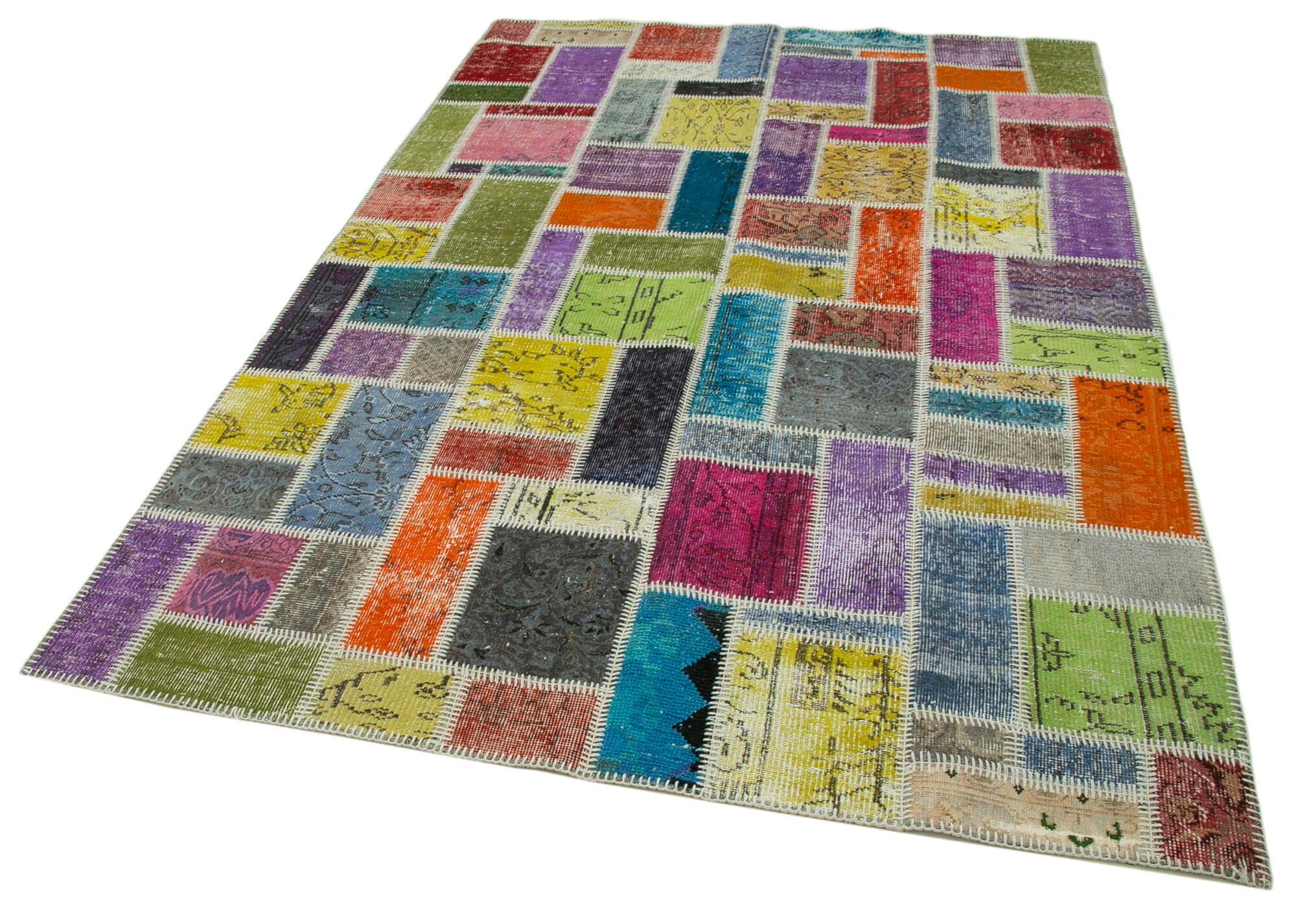 Kirk Yama Grey Patchwork Cotton Wool Handmade Area Rug 5'6'' x 8'2''