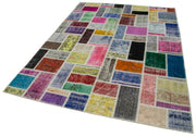 Handmade Patchwork Rug - Kirk Yama Grey Cotton Wool Vintage Area Rug 5'8''x7'10''