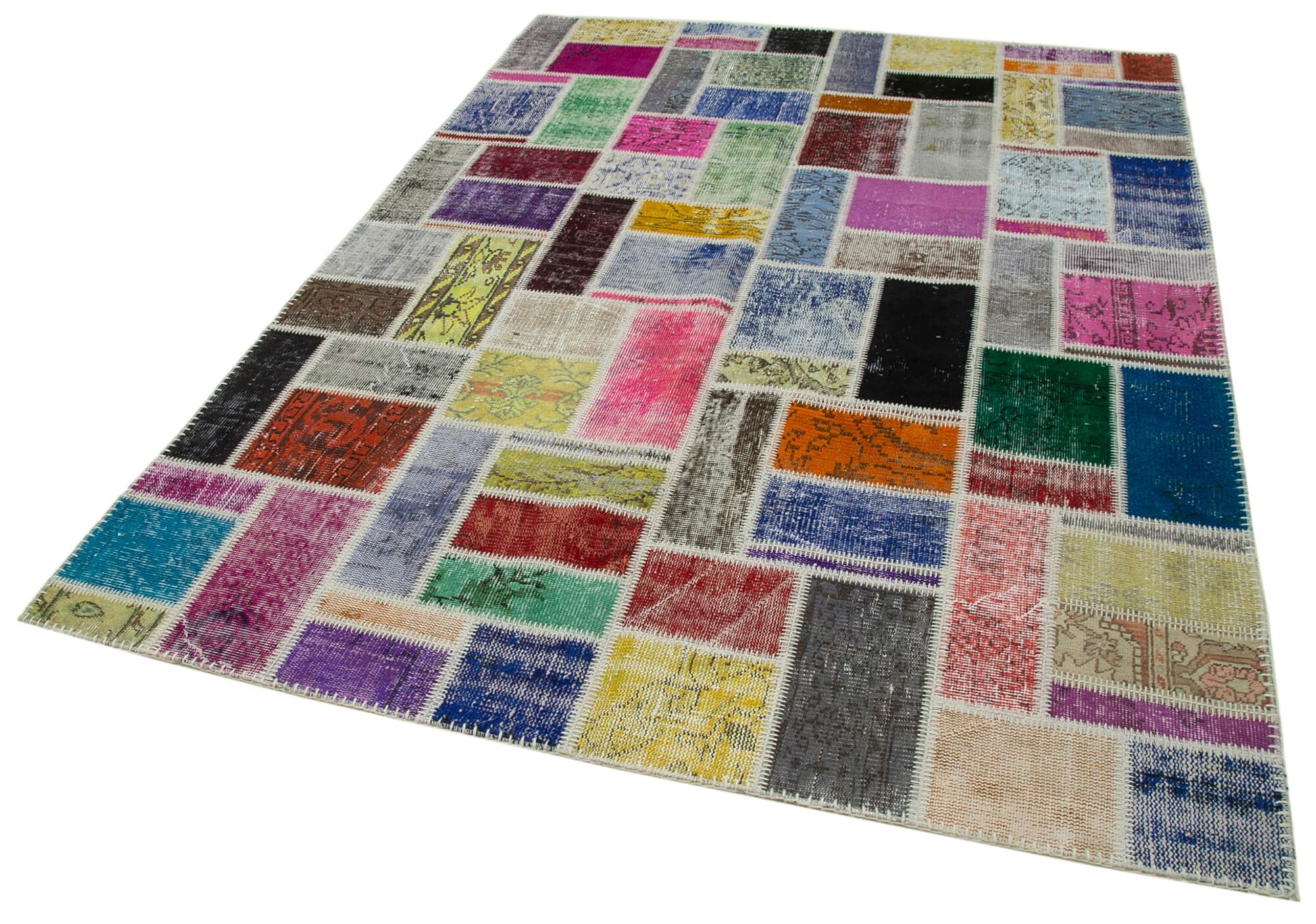 Handmade Patchwork Rug - Kirk Yama Grey Cotton Wool Vintage Area Rug 5'8''x7'10''