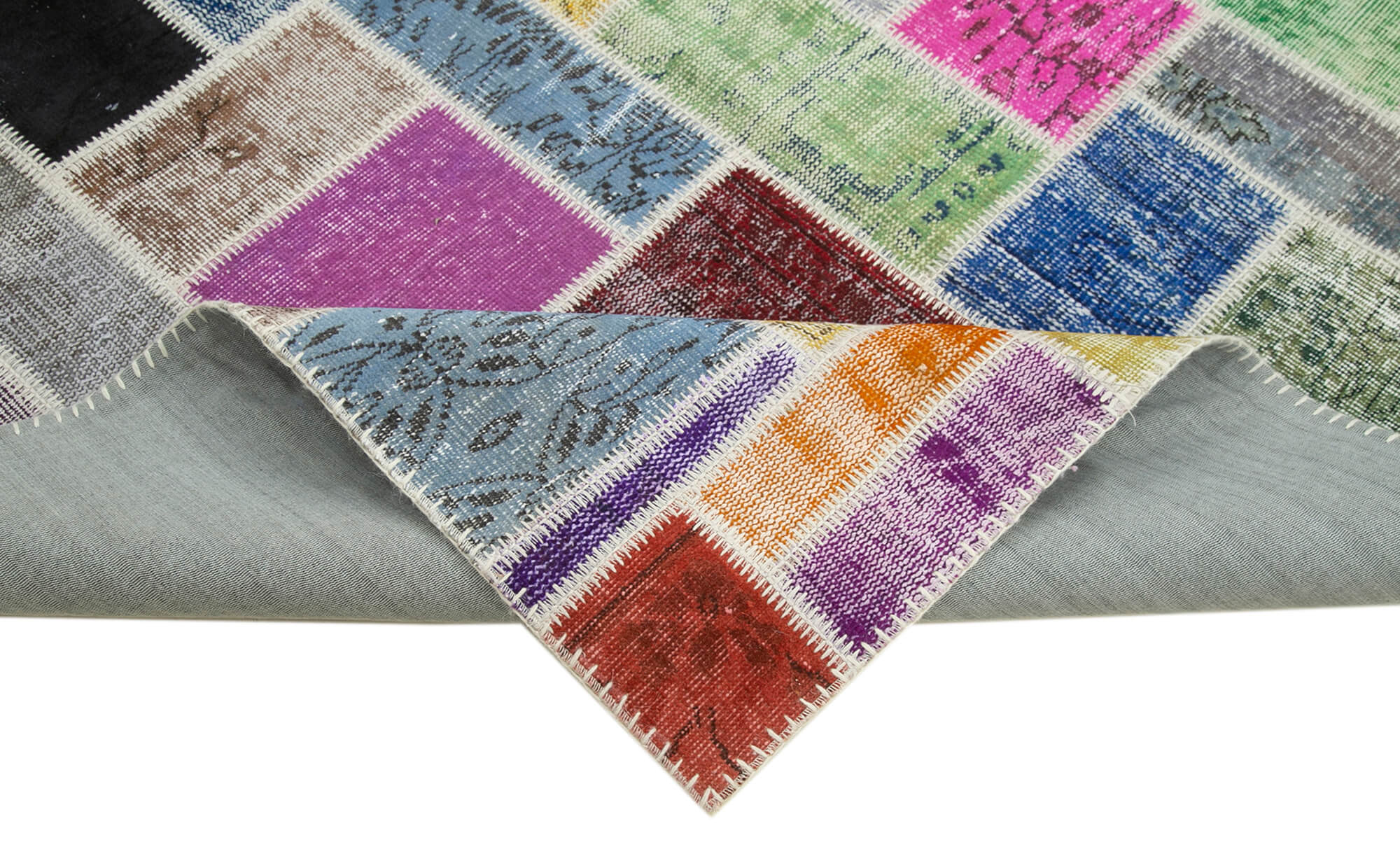Handmade Patchwork Rug - Kirk Yama Grey Cotton Wool Vintage Area Rug 5'8''x7'10''