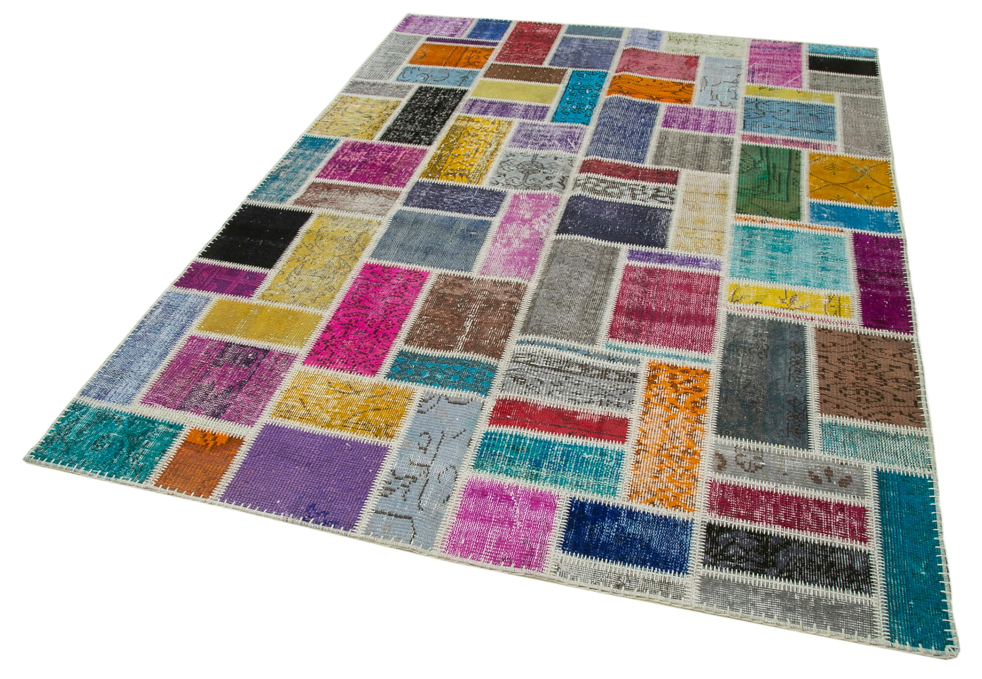 Handmade Patchwork Rug | Vintage Handwoven Carpet Cotton Wool Rug for Living Room 5'9''x7'9''