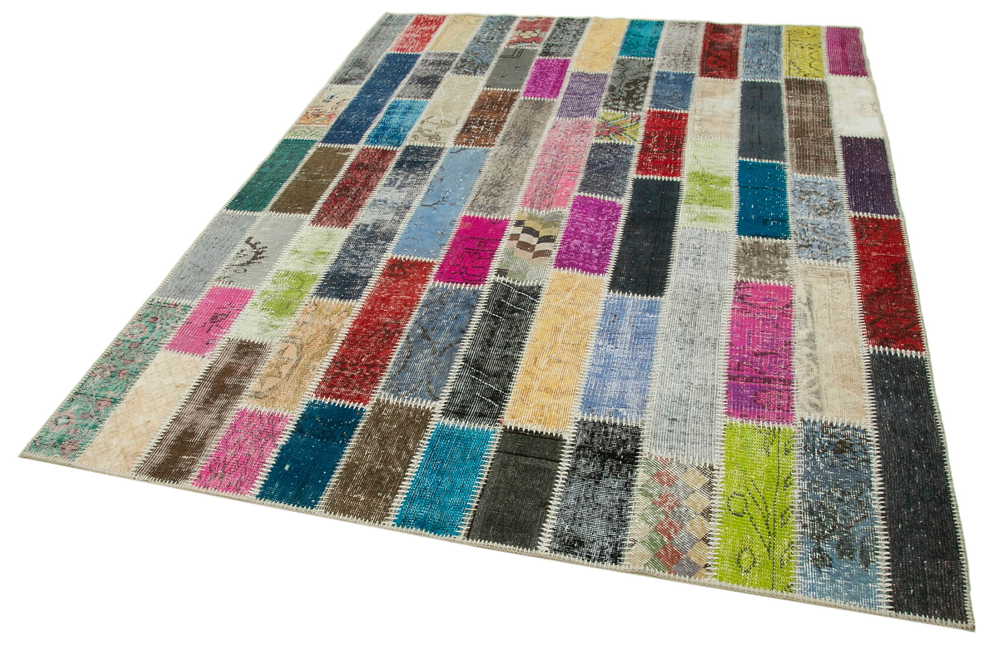 Handmade Patchwork Rug - Kirk Yama Grey Cotton Wool 6x8 Area Rug Durable & Soft