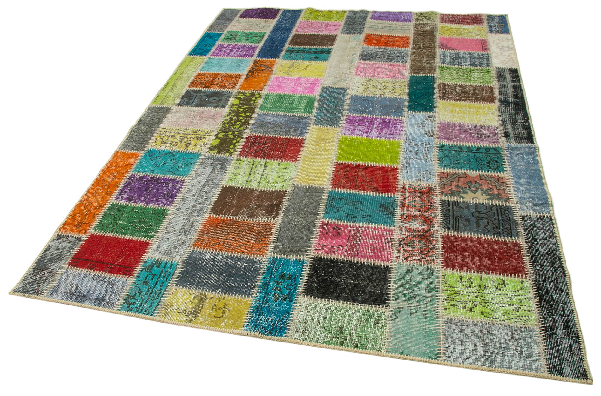 Handmade Patchwork Rug - Kirk Yama Grey Area Rug 5'9" x 7'11" Cotton Wool