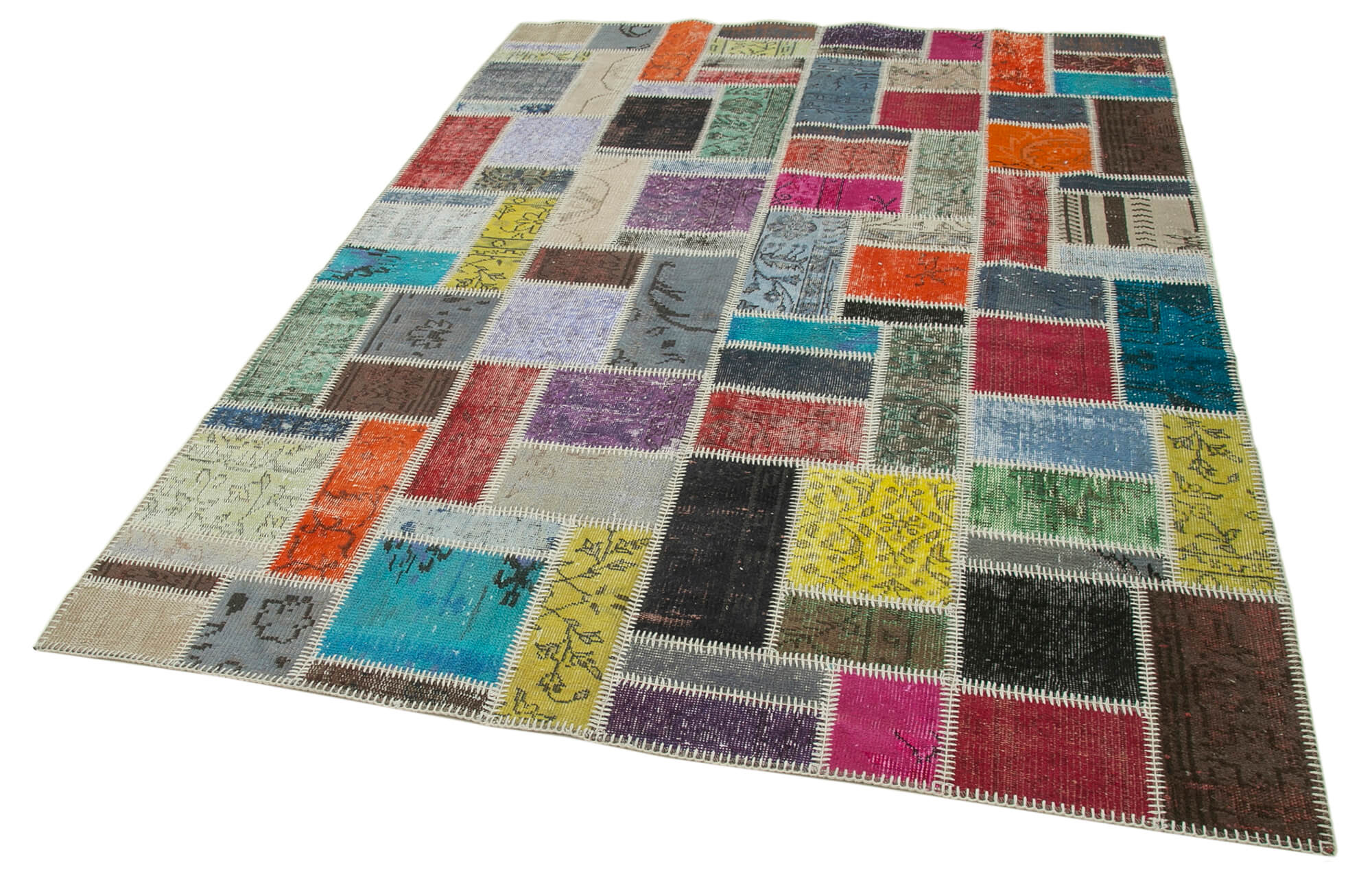 Handmade Patchwork Rug - Kirk Yama Grey Cotton Wool Carpet 5'9''x7'9''