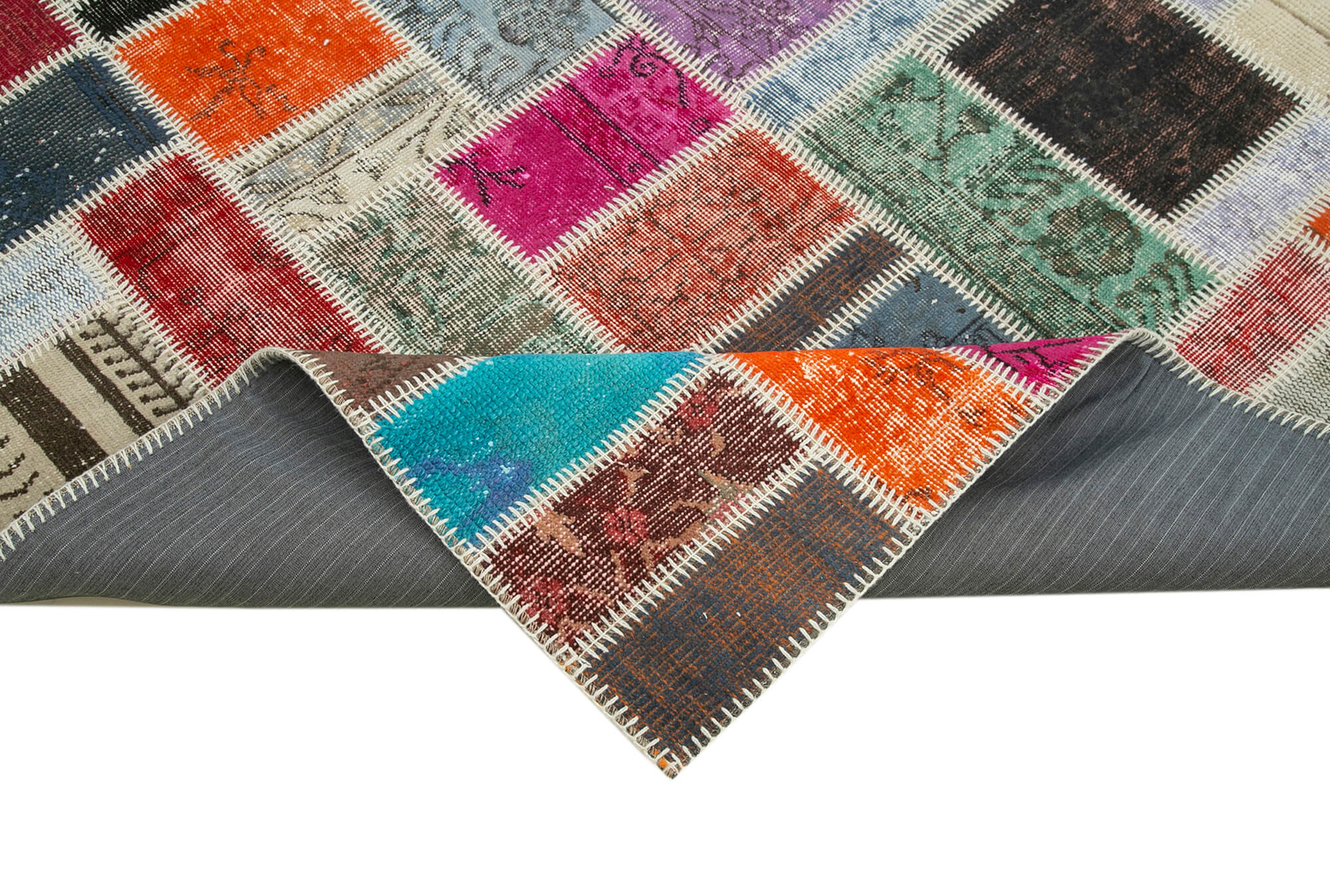 Handmade Patchwork Rug - Kirk Yama Grey Cotton Wool Carpet 5'9''x7'9''