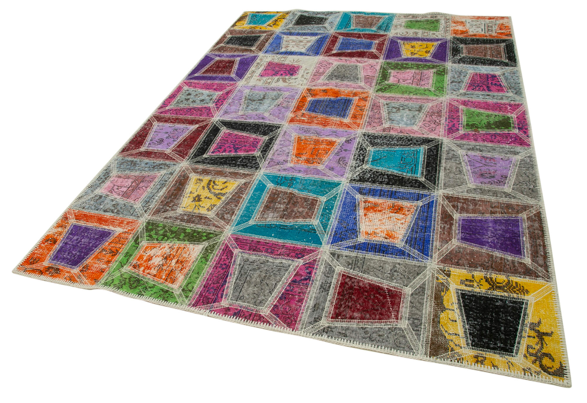 Handmade Patchwork Rug - Kirk Yama Grey Cotton Wool Area Rug 6'3''x9'1''
