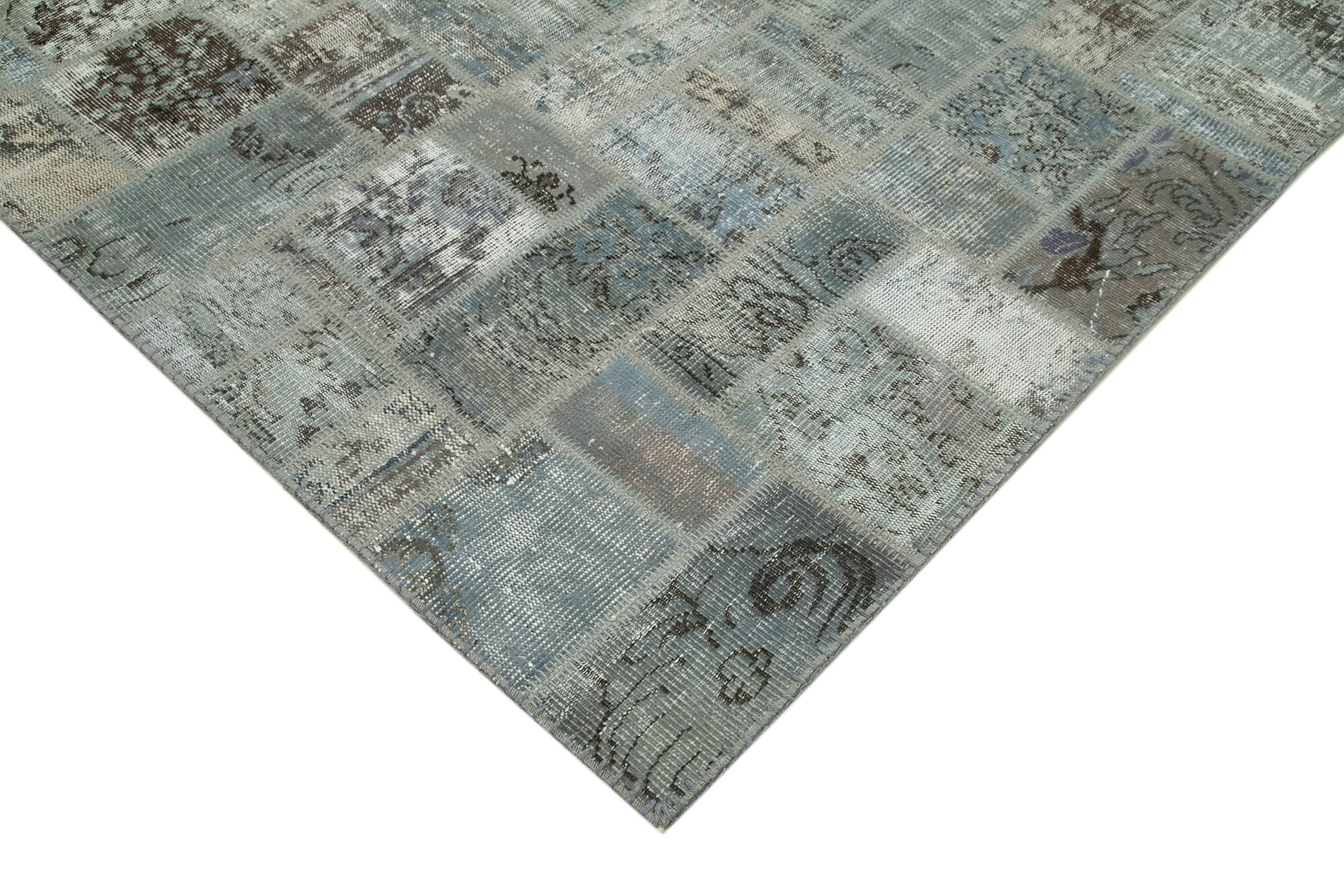 Handmade Patchwork Rug - Kirk Yama Grey Wool Cotton 6'11''x9'9'' Area Rug