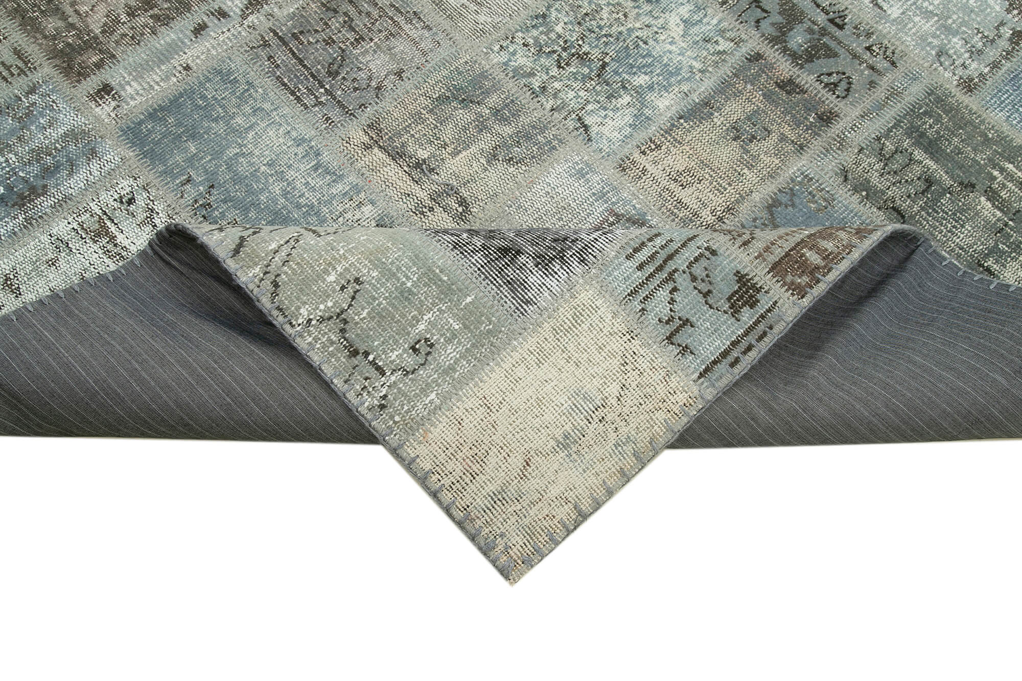 Handmade Patchwork Rug - Kirk Yama Grey Wool Cotton 6'11''x9'9'' Area Rug