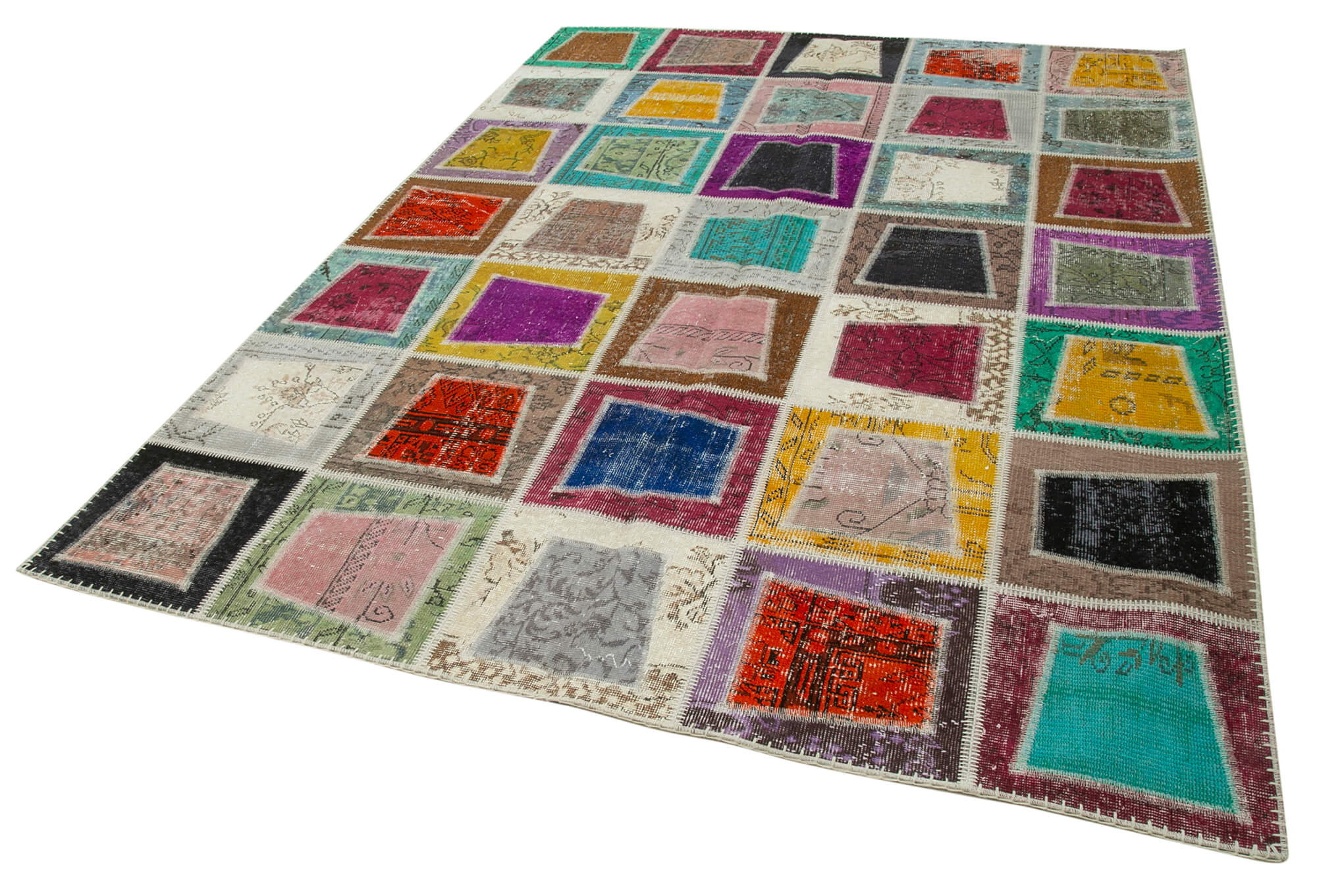 Handmade Wool Area Rug – Kirk Yama Grey Patchwork Cotton Blend 6'7''x9'2''
