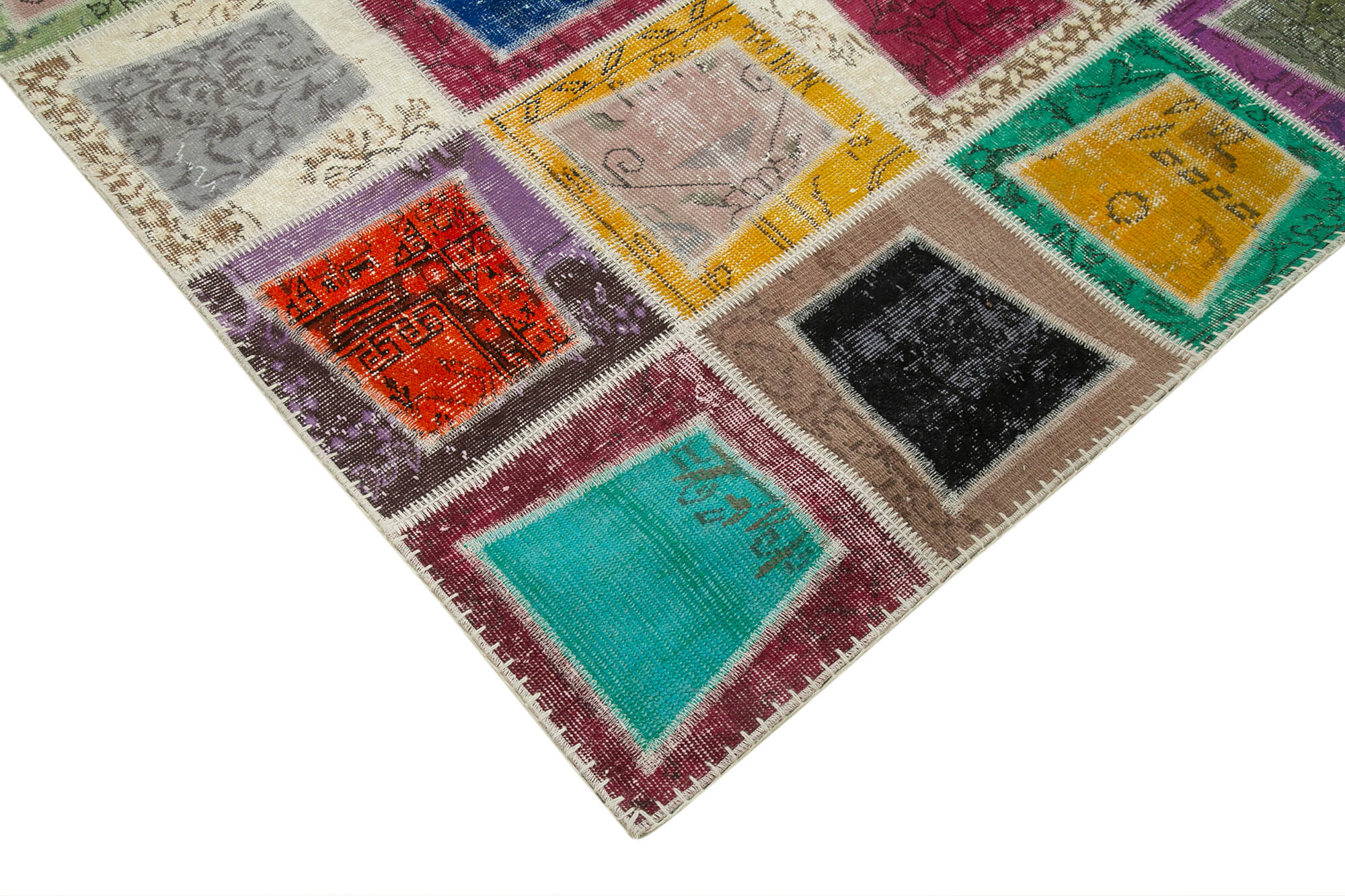 Handmade Wool Area Rug – Kirk Yama Grey Patchwork Cotton Blend 6'7''x9'2''