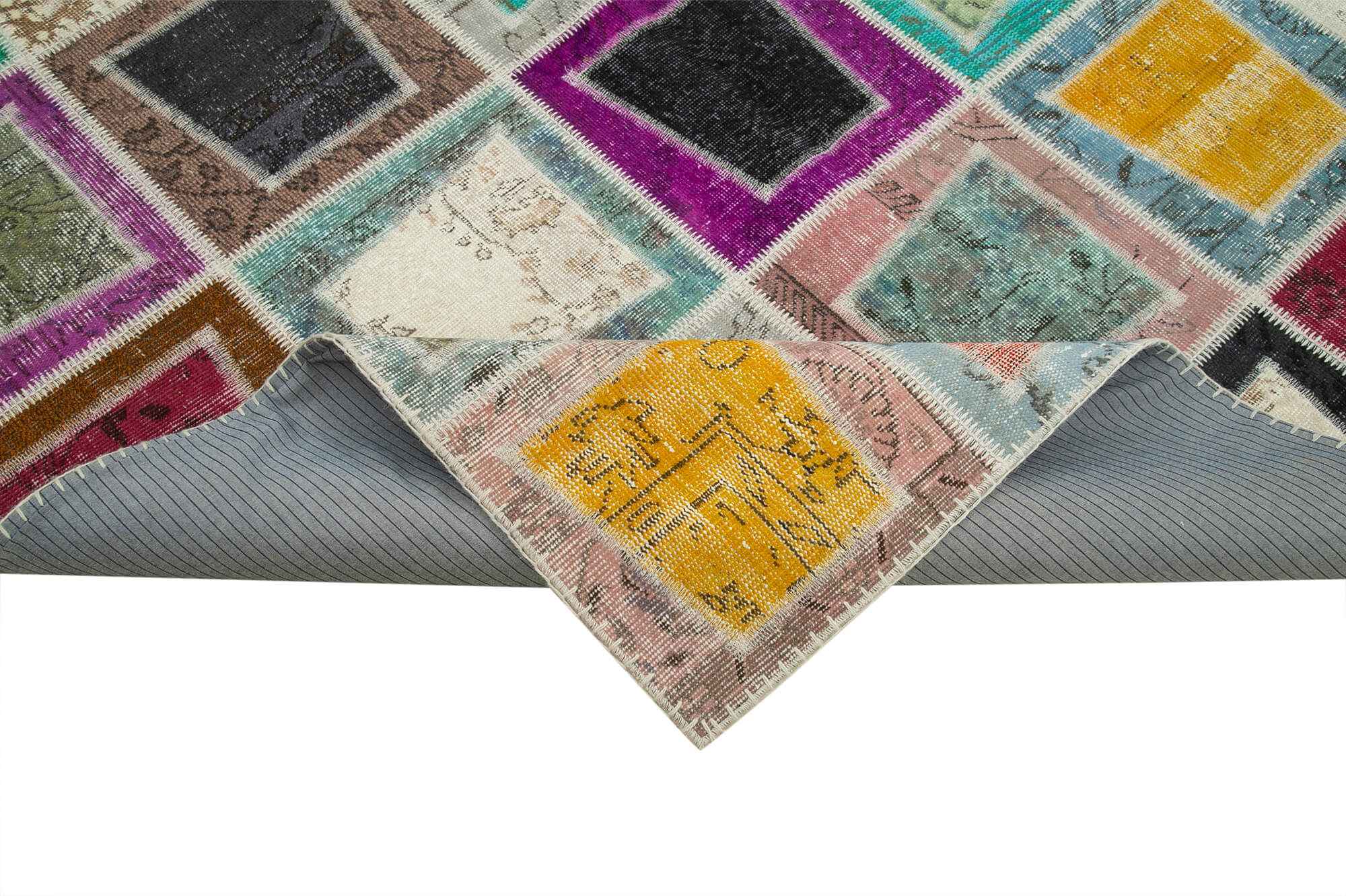 Handmade Wool Area Rug – Kirk Yama Grey Patchwork Cotton Blend 6'7''x9'2''
