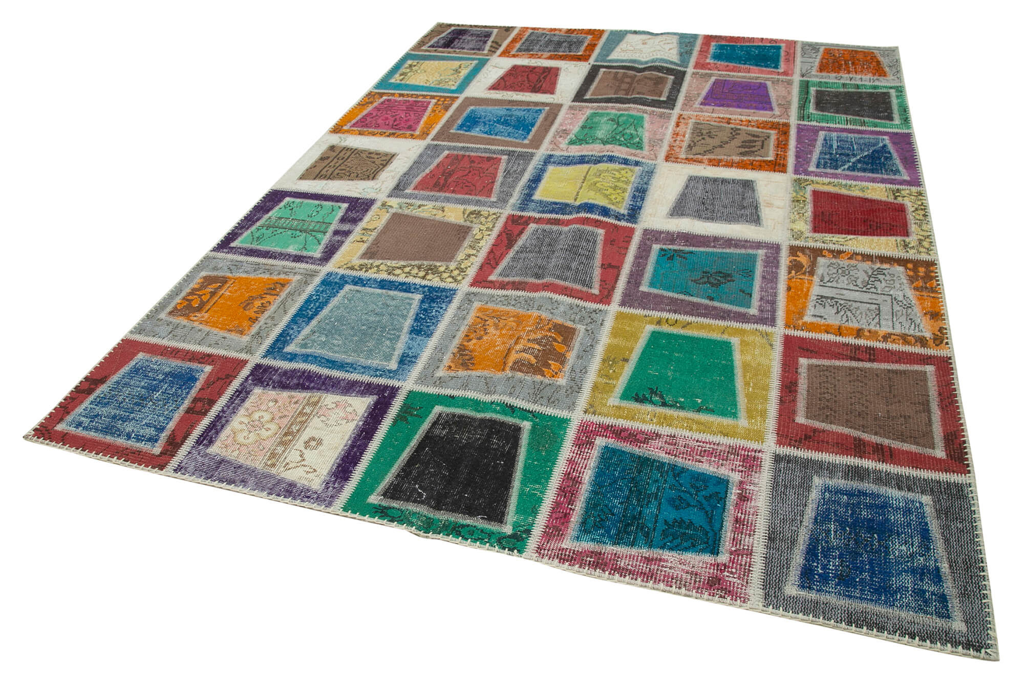 Handmade Patchwork Rug - Artisan Crafted Carpet, Vintage Handwoven Carpet Grey Area Rug