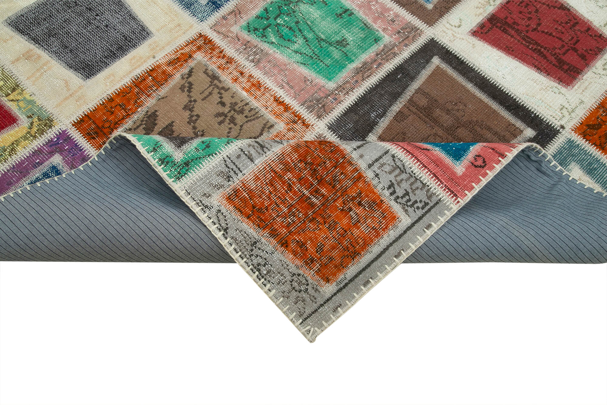 Handmade Patchwork Rug - Artisan Crafted Carpet, Vintage Handwoven Carpet Grey Area Rug