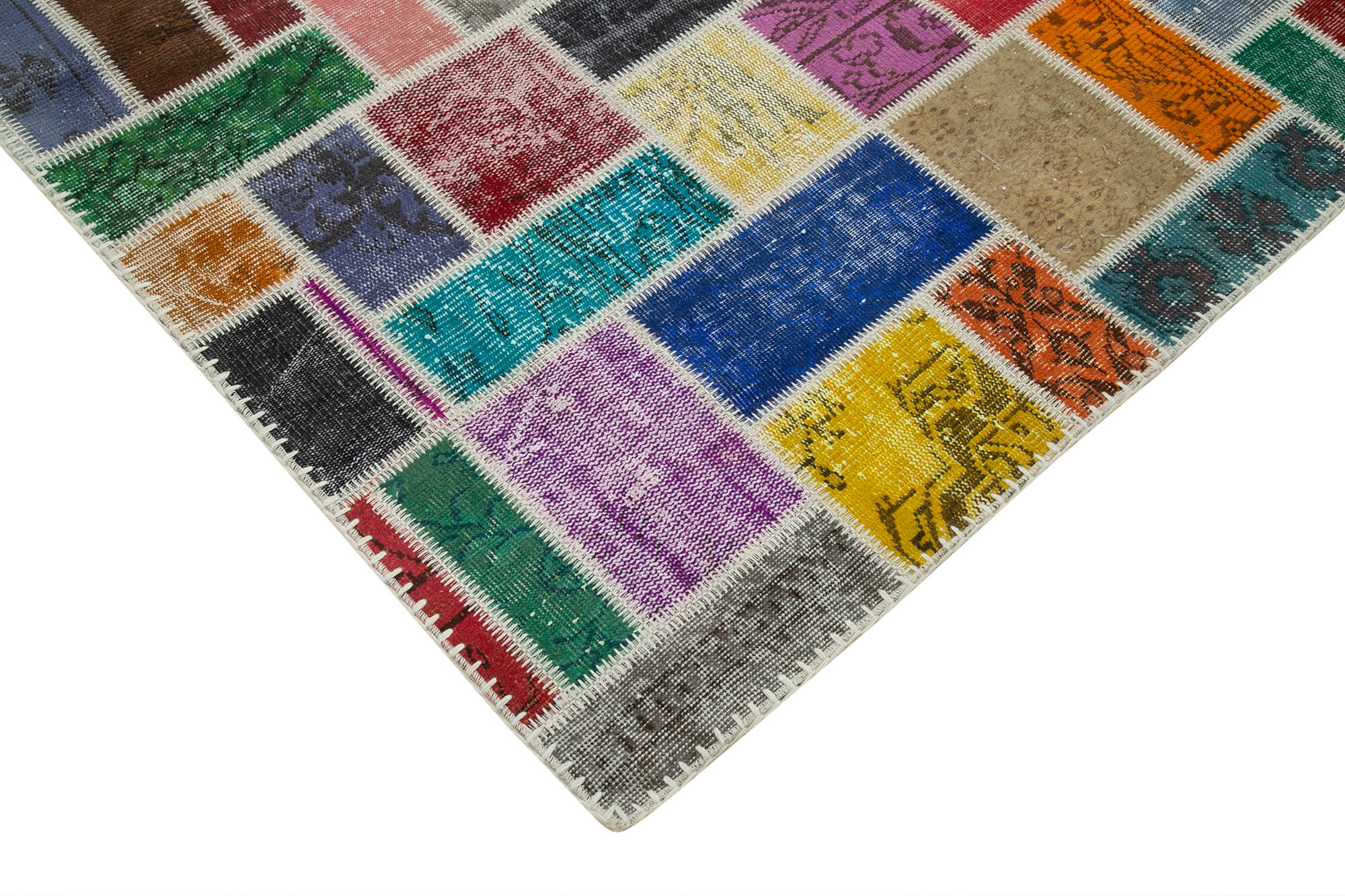 Handmade Area Rug - Kirk Yama Grey Patchwork Cotton Wool 6'11''x9'9'' Vintage