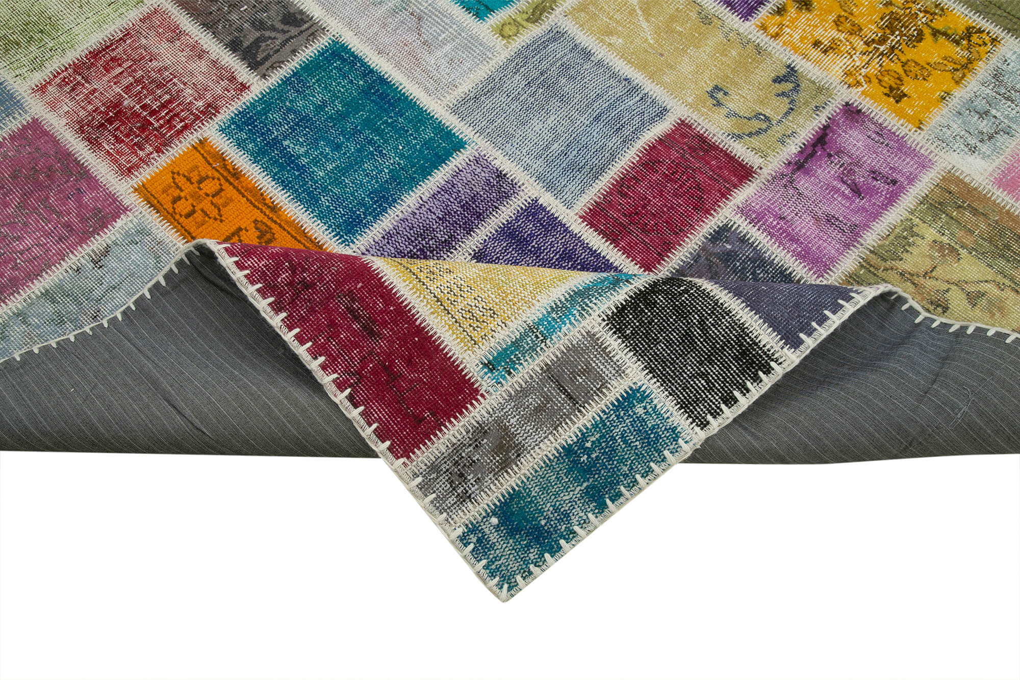Handmade Area Rug - Kirk Yama Grey Patchwork Cotton Wool 6'11''x9'9'' Vintage