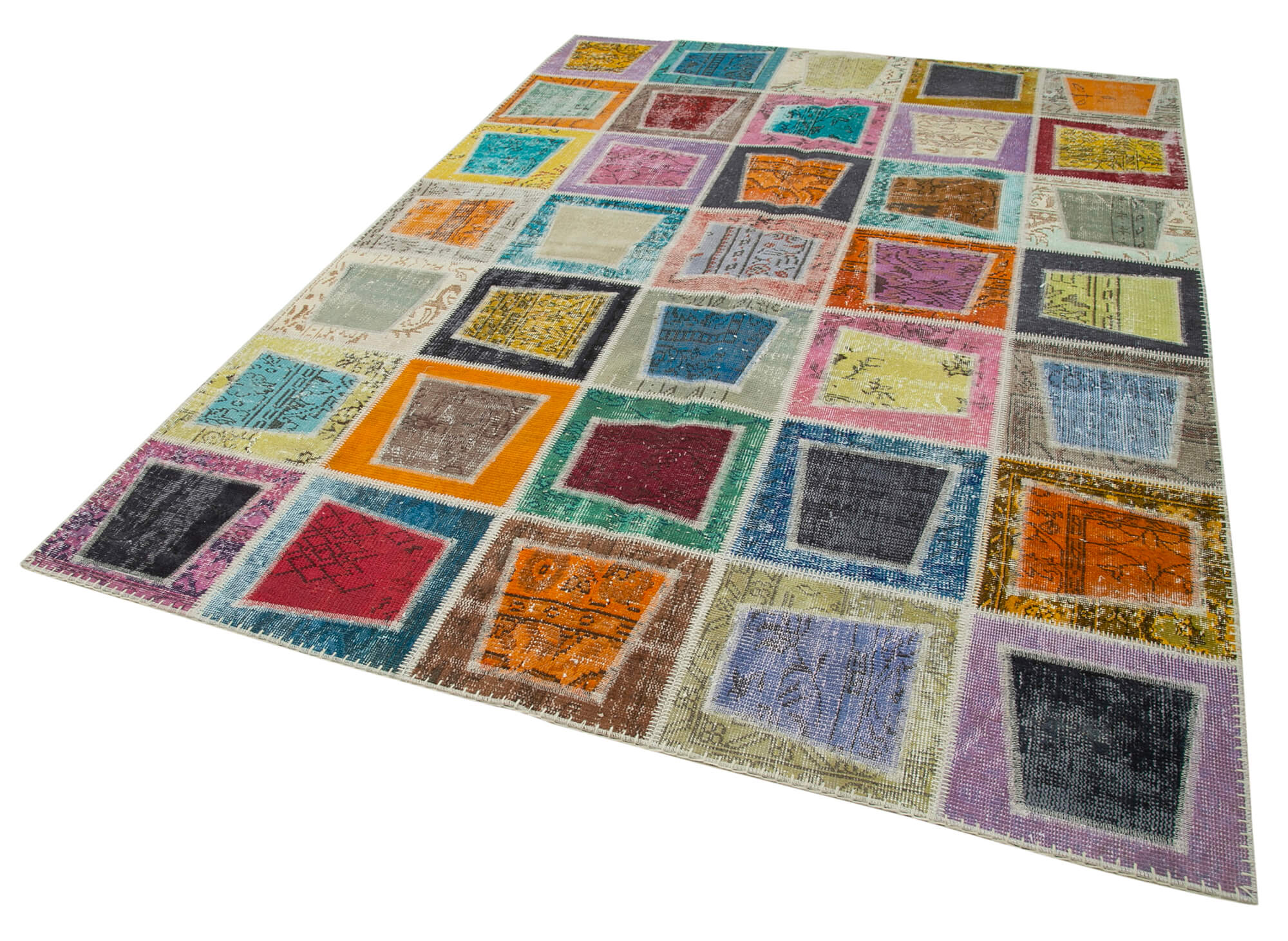 Handmade Wool Area Rug – Kirk Yama Grey Patchwork Carpet 6'7''x9'2'' Durable Cotton Wool