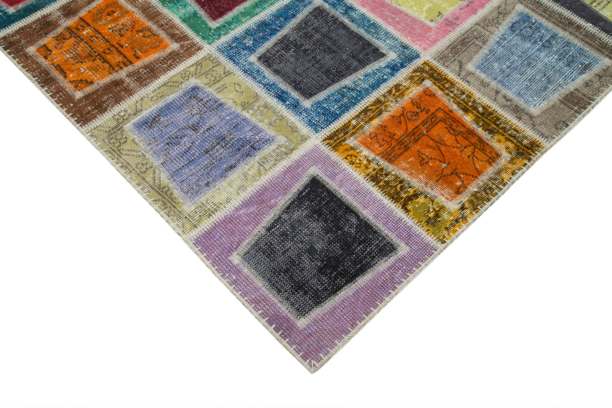 Handmade Wool Area Rug – Kirk Yama Grey Patchwork Carpet 6'7''x9'2'' Durable Cotton Wool