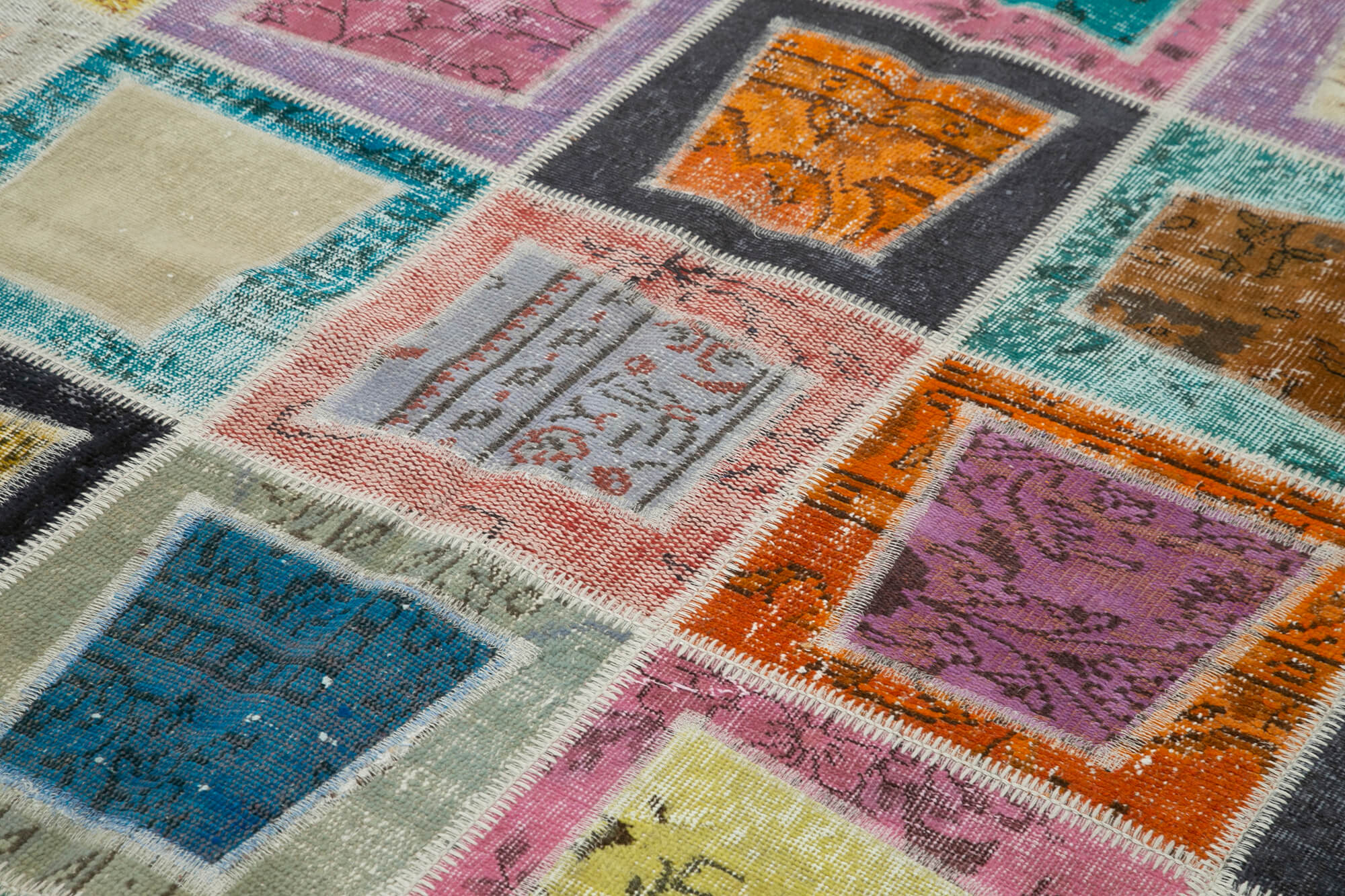 Handmade Wool Area Rug – Kirk Yama Grey Patchwork Carpet 6'7''x9'2'' Durable Cotton Wool