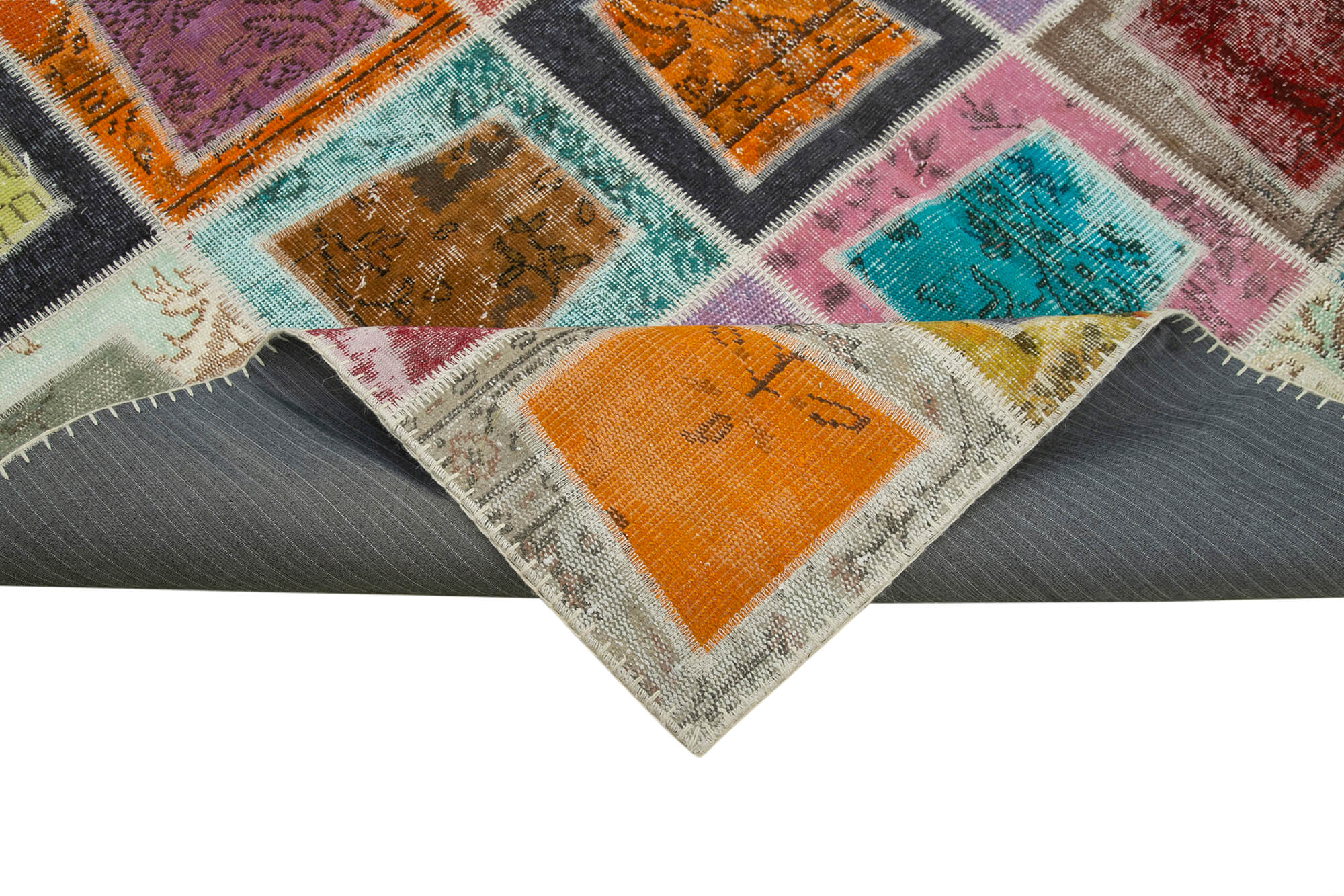 Handmade Wool Area Rug – Kirk Yama Grey Patchwork Carpet 6'7''x9'2'' Durable Cotton Wool