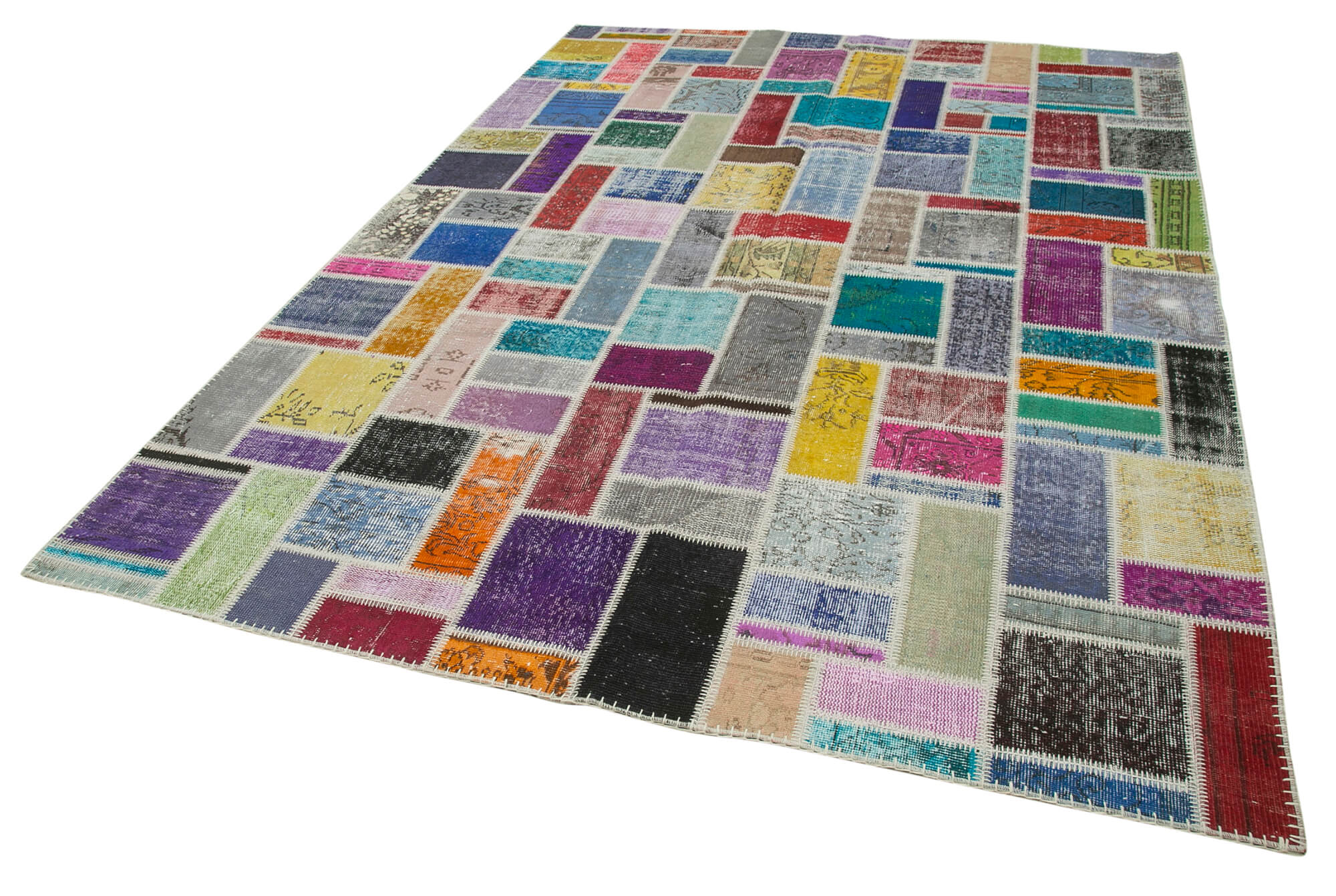 Kirk Yama Grey Patchwork Cotton Wool Handmade Area Rug 6'10'' x 9'9''