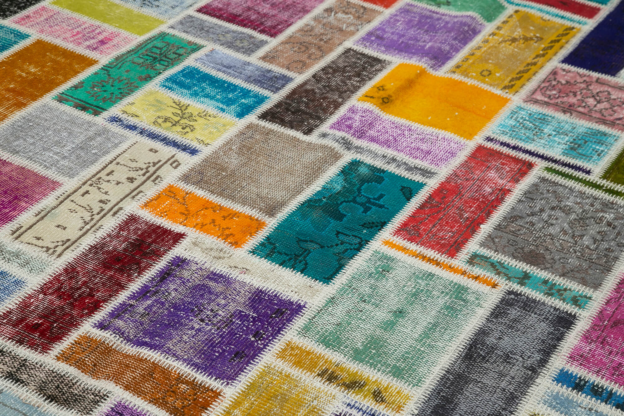 Handmade Area Rug – Kirk Yama Grey Patchwork Cotton Wool Vintage Carpet 6'10''x9'9''