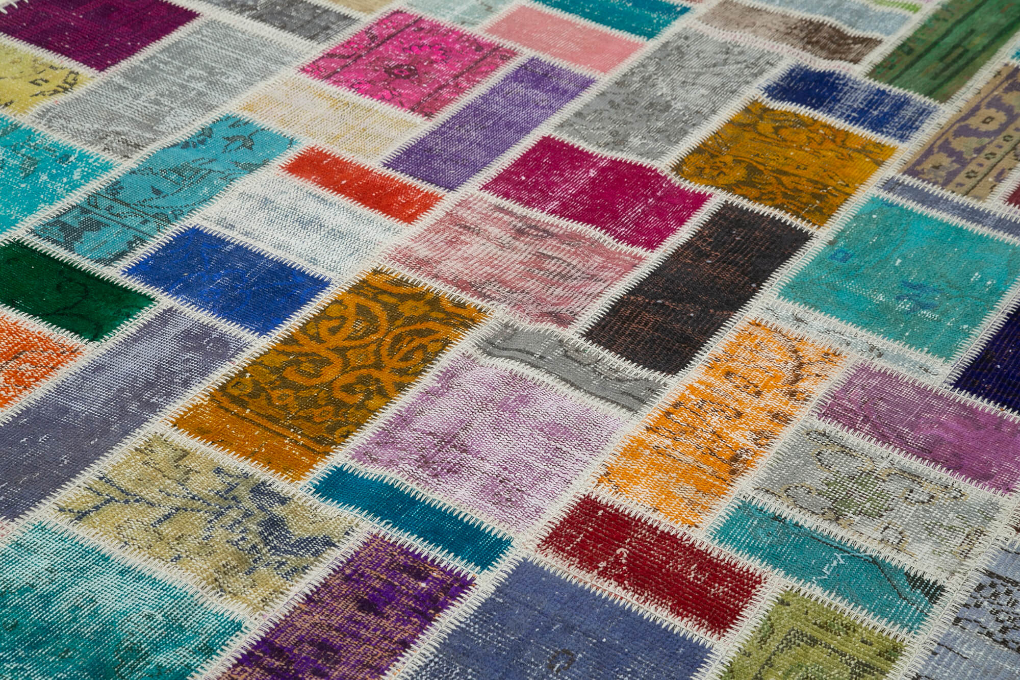 Handmade Area Rug - Kirk Yama Grey Patchwork Cotton Wool Carpet 6'10" x 9'9"
