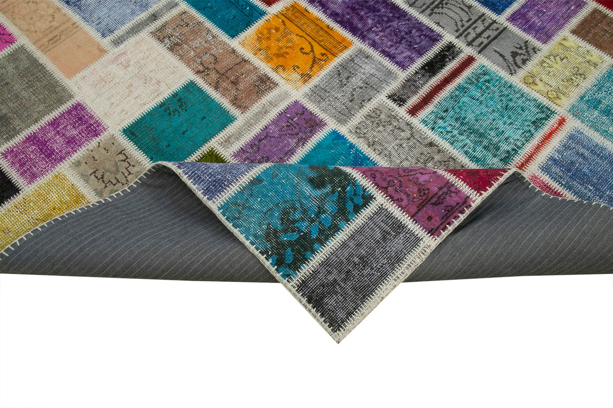 Handmade Patchwork Rug - Kirk Yama Grey Cotton Wool Area Rug 6'11''x9'9''