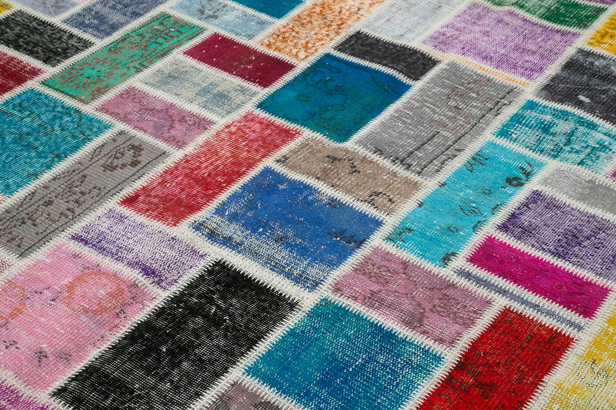 Kirk Yama Grey Patchwork Cotton Wool Handmade Area Rug 6'10'' x 9'10''