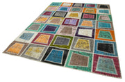 Handmade Wool Area Rug | Kirk Yama Grey Patchwork Cotton Wool Rug 6'6''x9'1''