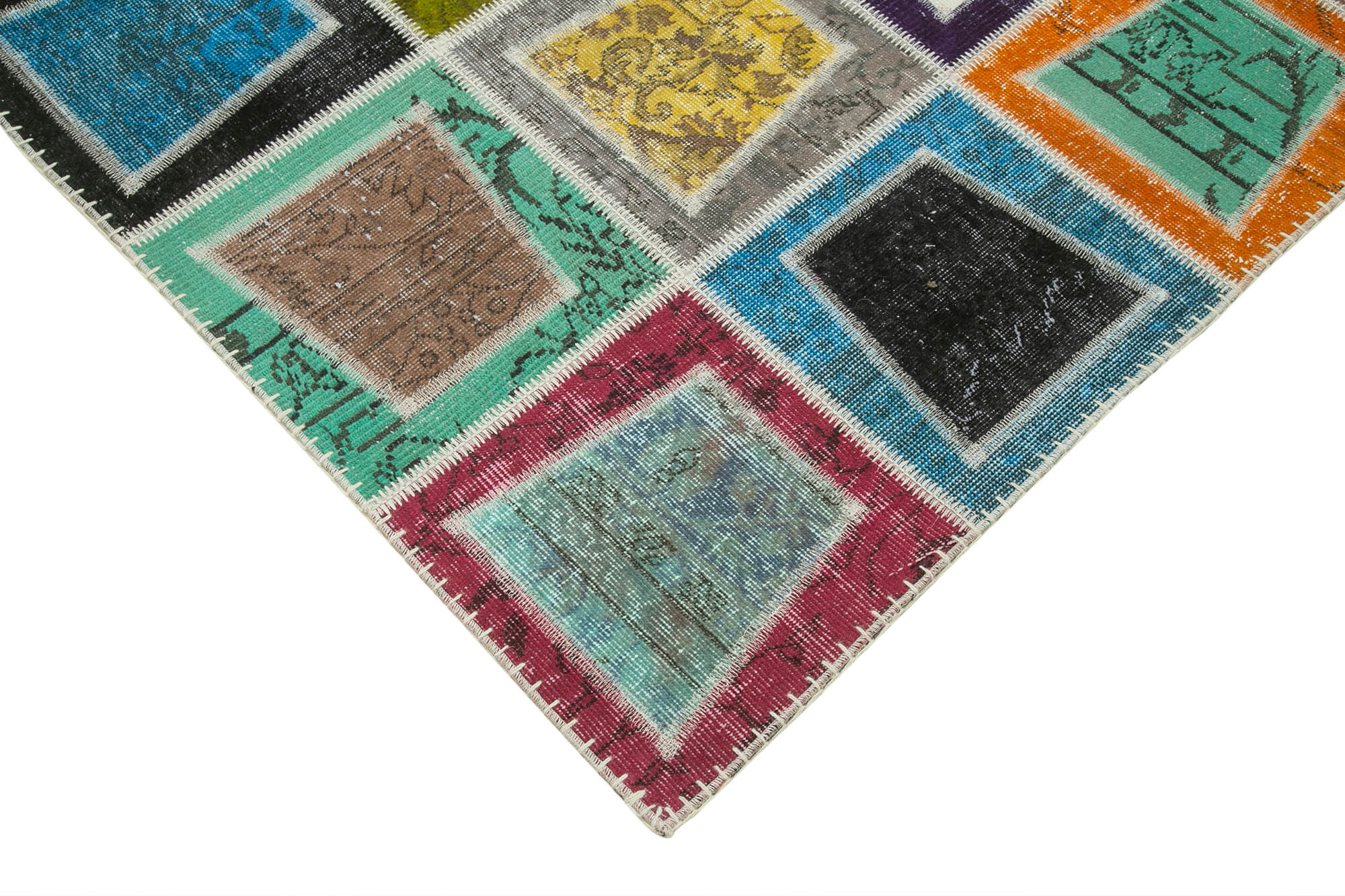 Handmade Wool Area Rug | Kirk Yama Grey Patchwork Cotton Wool Rug 6'6''x9'1''