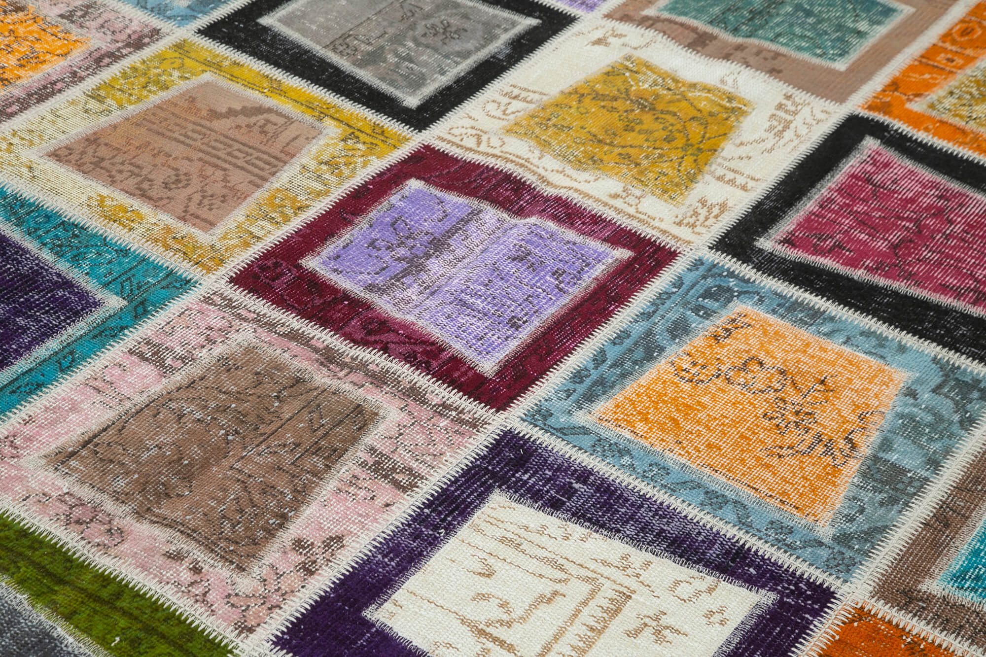 Handmade Wool Area Rug | Kirk Yama Grey Patchwork Cotton Wool Rug 6'6''x9'1''