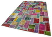 Handmade Wool Area Rug - Kirk Yama Grey Patchwork Carpet 6'3''x9'5'' Cotton Wool Rug