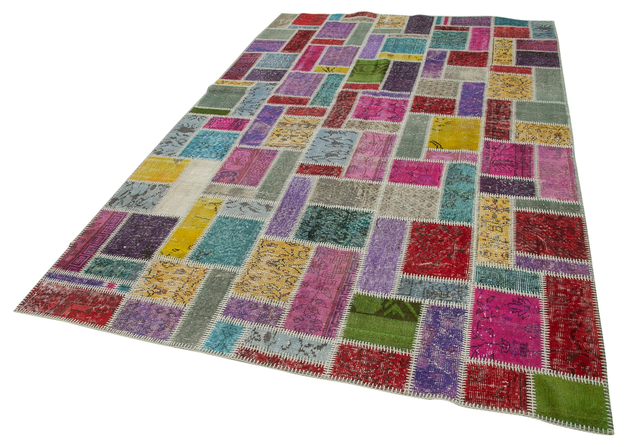 Handmade Wool Area Rug - Kirk Yama Grey Patchwork Carpet 6'3''x9'5'' Cotton Wool Rug