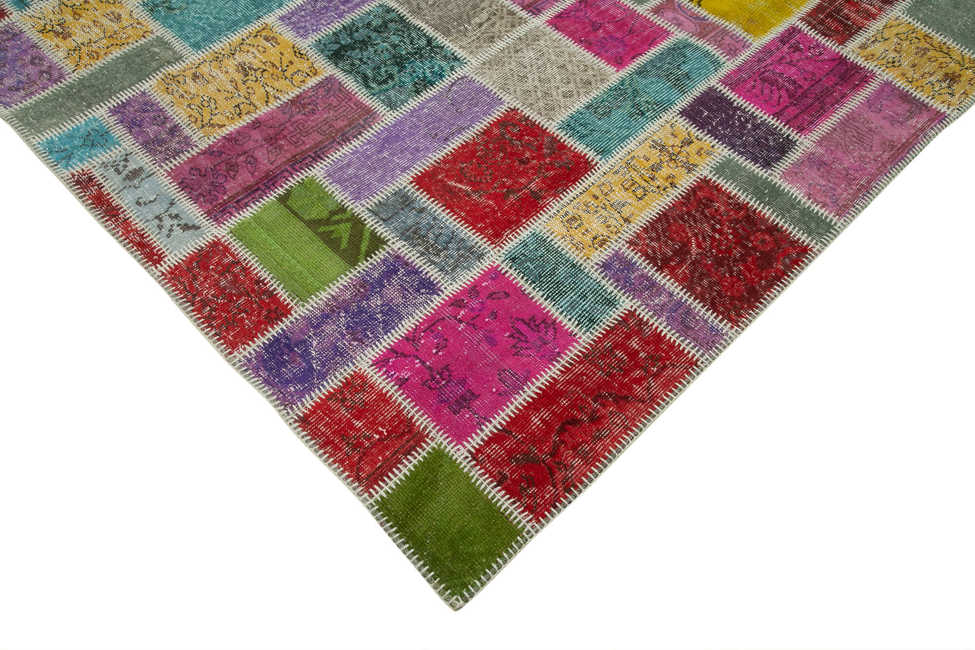 Handmade Wool Area Rug - Kirk Yama Grey Patchwork Carpet 6'3''x9'5'' Cotton Wool Rug