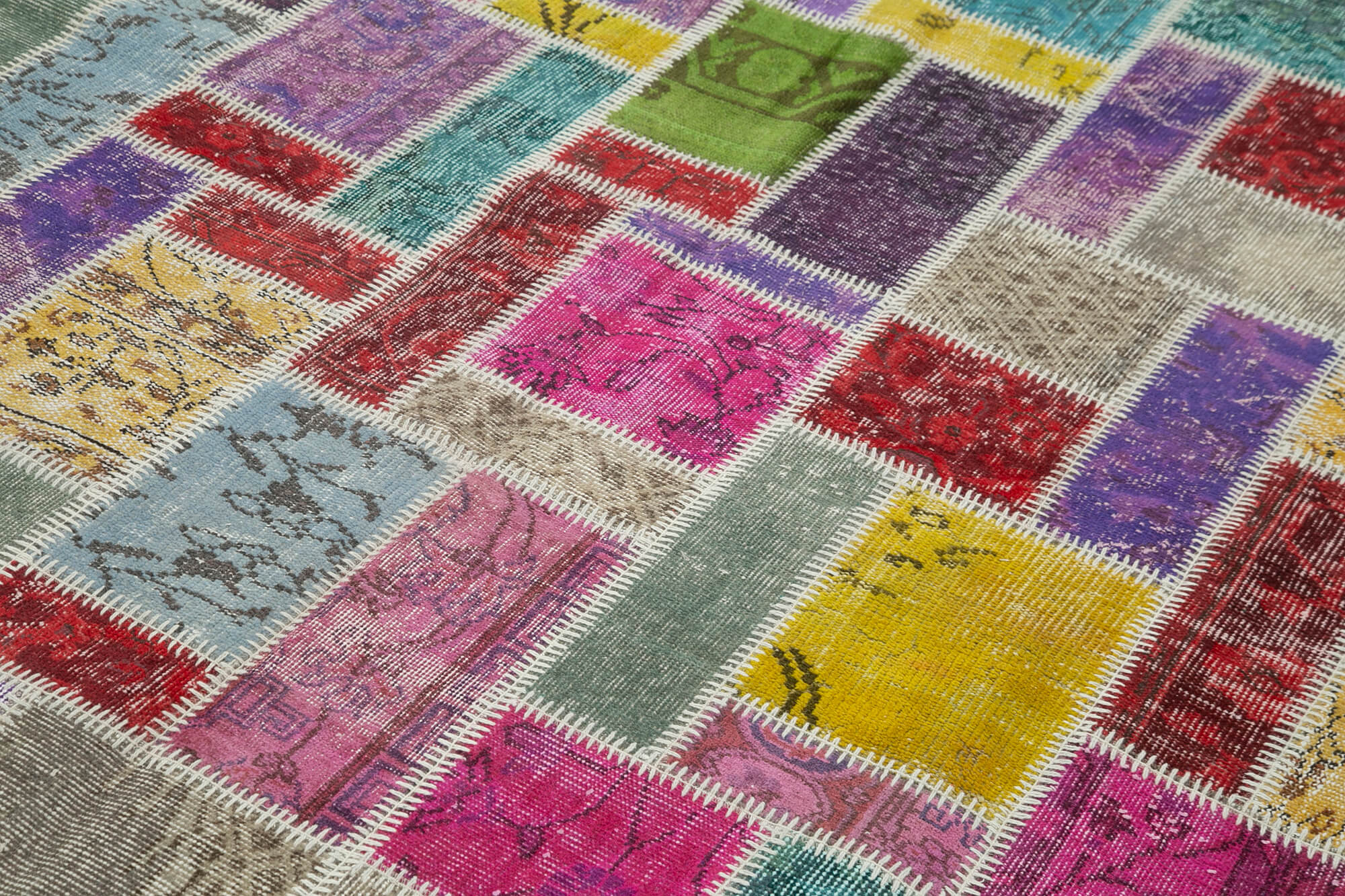 Handmade Wool Area Rug - Kirk Yama Grey Patchwork Carpet 6'3''x9'5'' Cotton Wool Rug