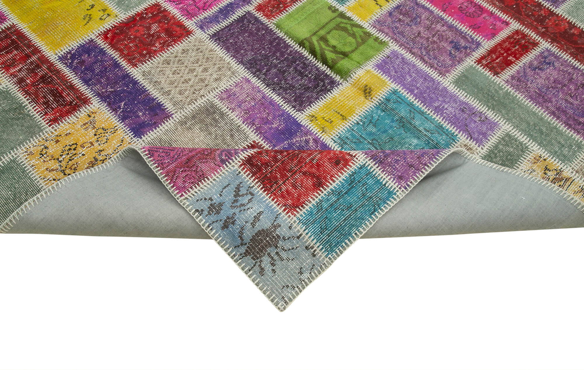 Handmade Wool Area Rug - Kirk Yama Grey Patchwork Carpet 6'3''x9'5'' Cotton Wool Rug