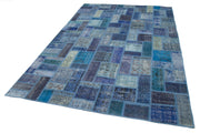 Handmade Patchwork Rug – Blue Patchwork Area Rug 6'7'' x 9'9'' Cotton Wool