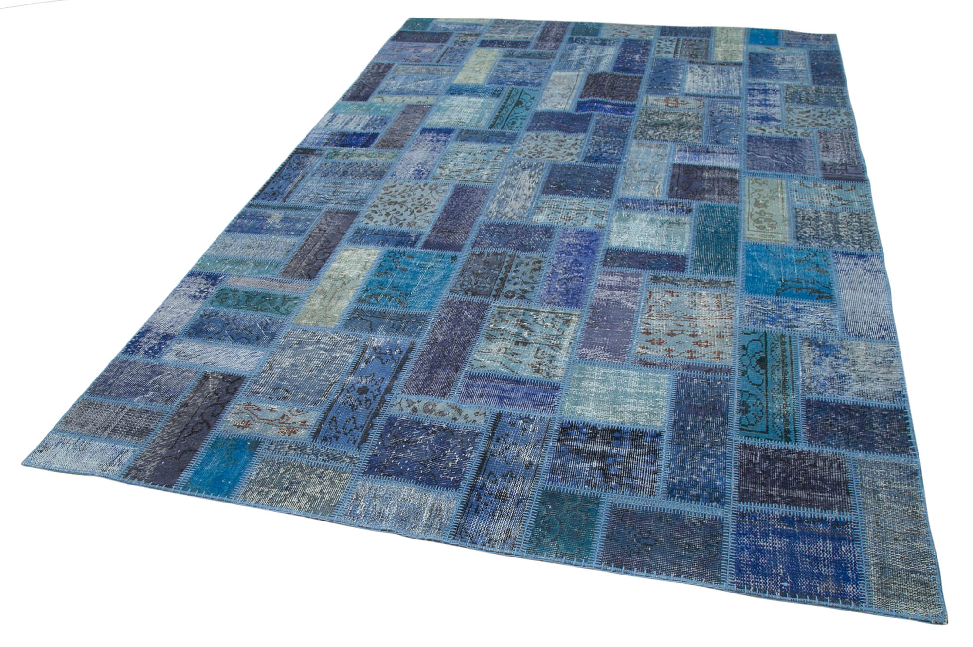 Handmade Patchwork Rug – Blue Patchwork Area Rug 6'7'' x 9'9'' Cotton Wool
