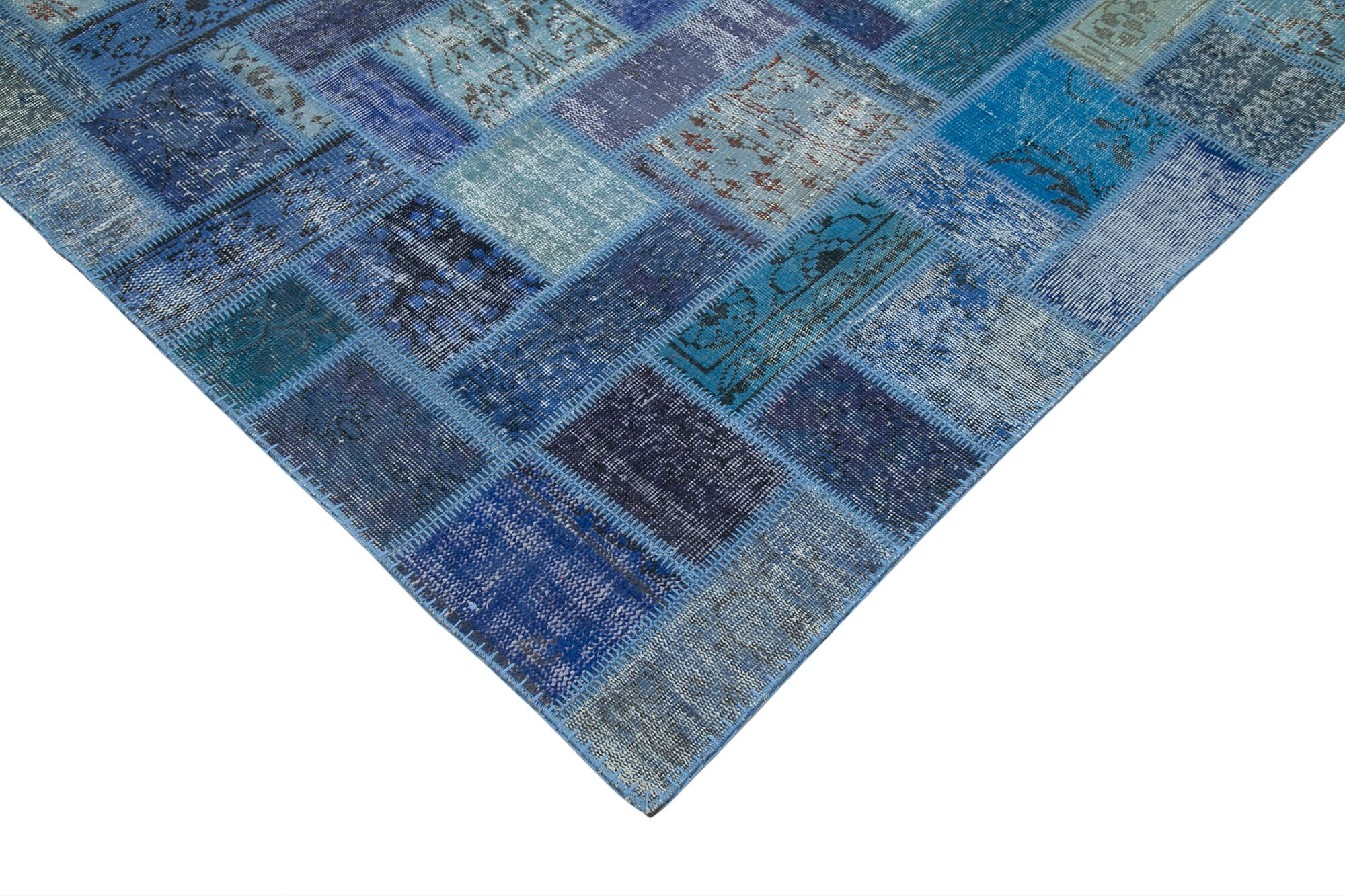 Handmade Patchwork Rug – Blue Patchwork Area Rug 6'7'' x 9'9'' Cotton Wool